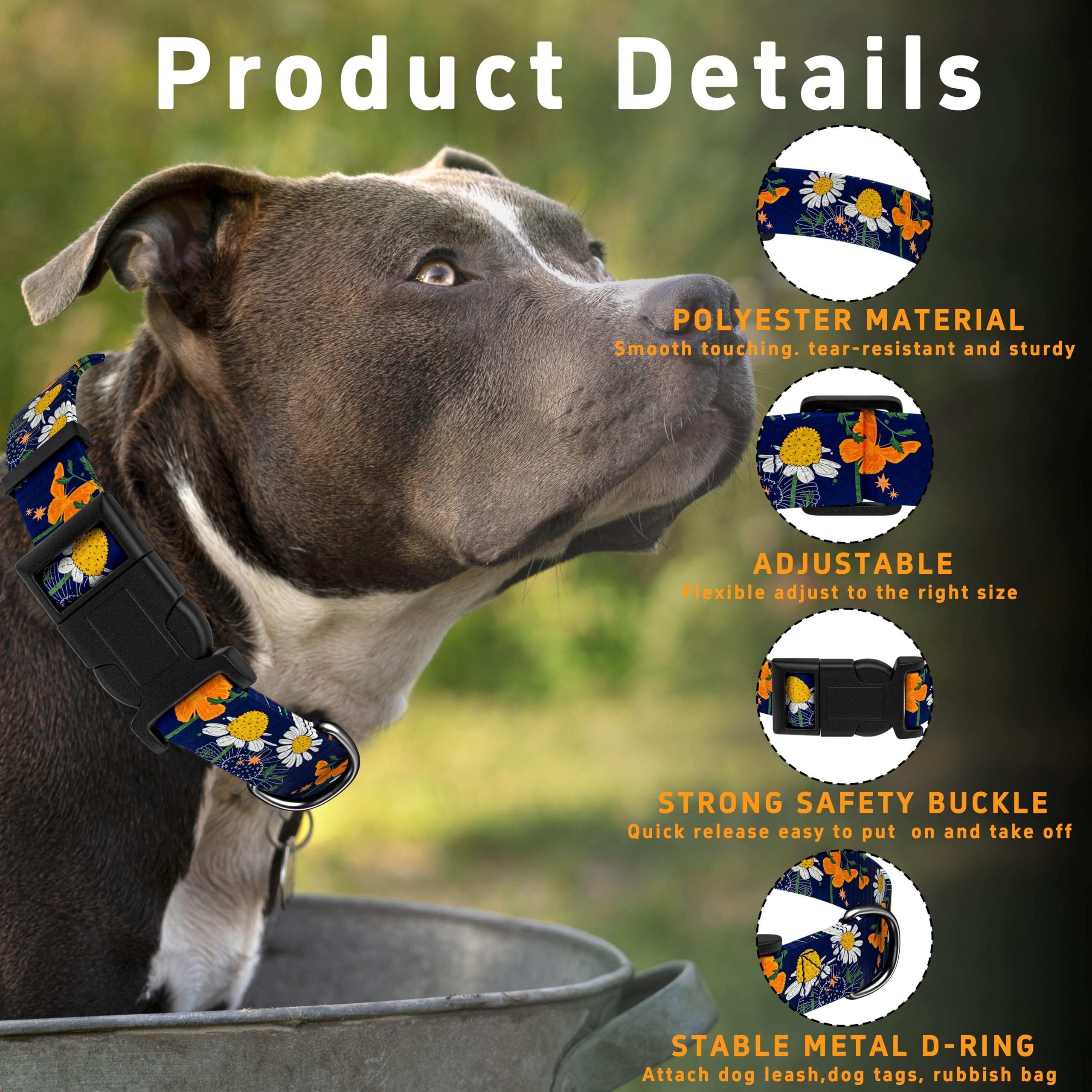 Seyezo Dog Collar With Butterflies Print, Daisy Boys Girls Puppy Collar For Small Medium Large Dogs, Adjustable Soft Floral Pet