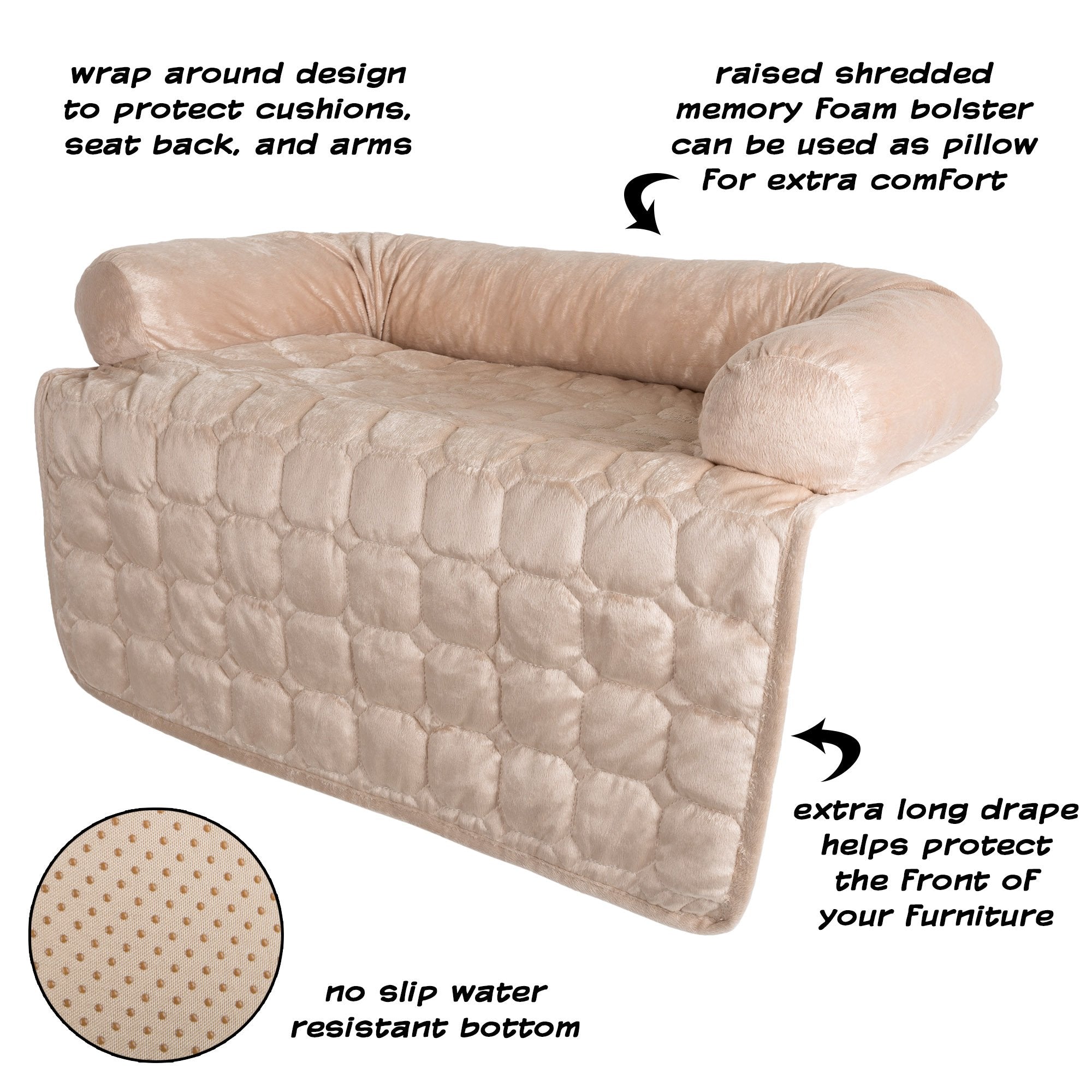 Furniture Protector Pet Cover For Dogs And Cats With Shredded Memory Foam Filled 3-Sided Bolster Soft Plush Fabric By Petmaker Â- 30 X 30.5 Beige