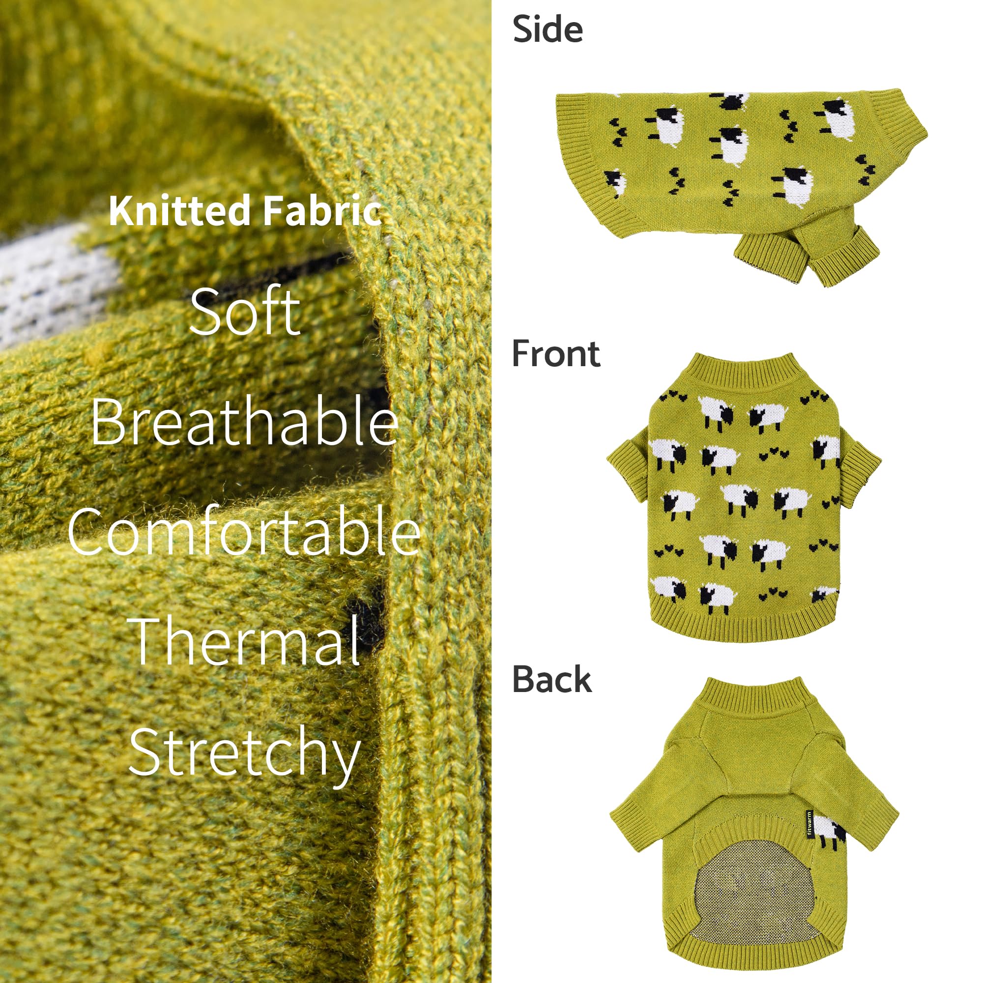 Fitwarm Funny Sheep Sweater for Small Dogs, Large Thermal Pullover Jumper, Rayon Blend, Black/Green/White