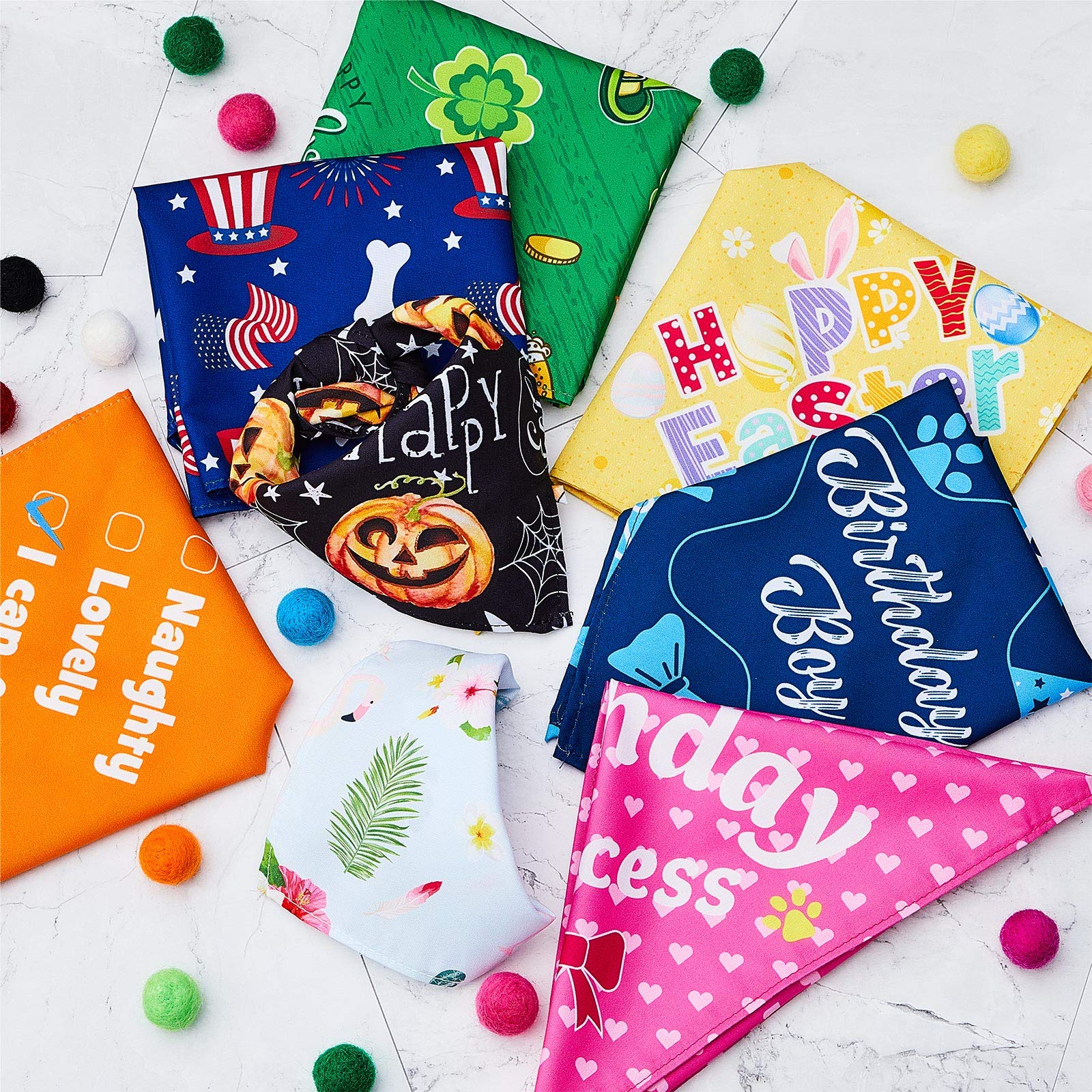 12 Pieces Holiday Dog Bandanas Halloween Dog Scarf Birthday Thanksgiving Christmas Daily Festival Costume Supply Pets Dog Scarf Bandana For Dogs Cats Pets Costume(Medium)