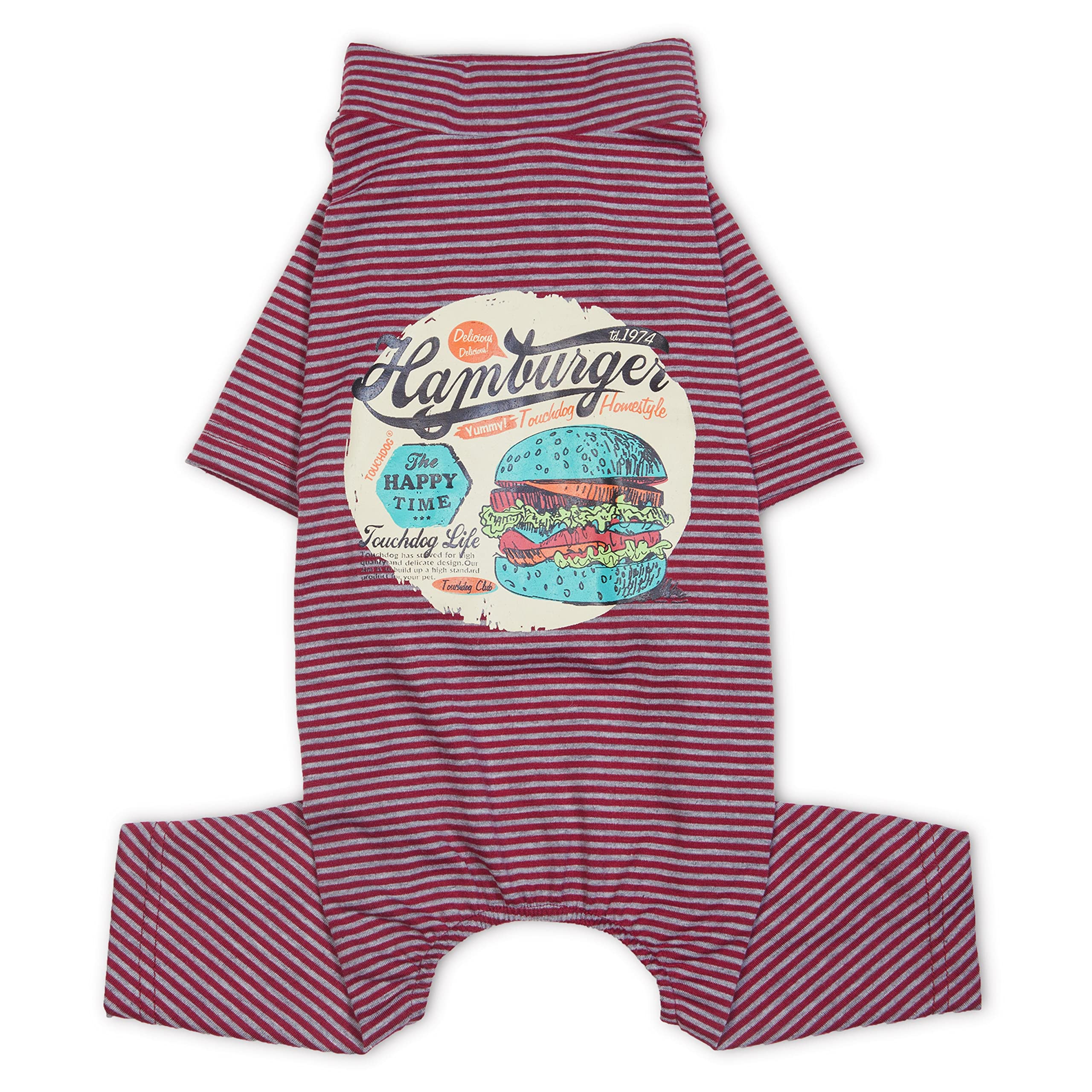 Touchdog PJ1RDLG Breathable Printed Full Body Pet Dog T-Shirt Jumpsuit Pajamas Thermals, Large, Red