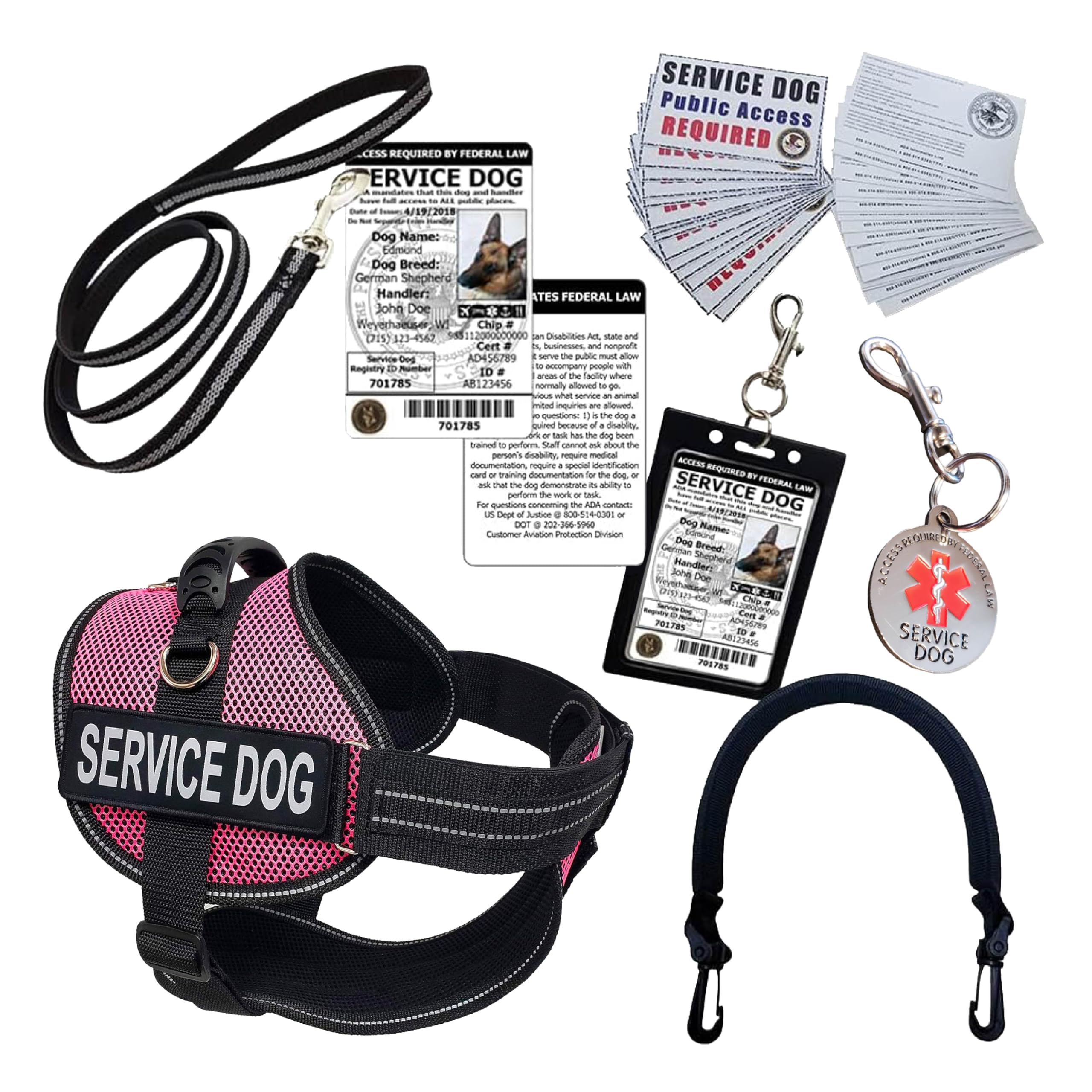 Activedogs Full Service Dog Kit - Xl Pink - Service Dog Vest Harness With Handle, Service Dog Id, Id Holder, Ada Service Dog Cards, Medical Alert Keychain, Service Dog Leash & Service Dog Patches