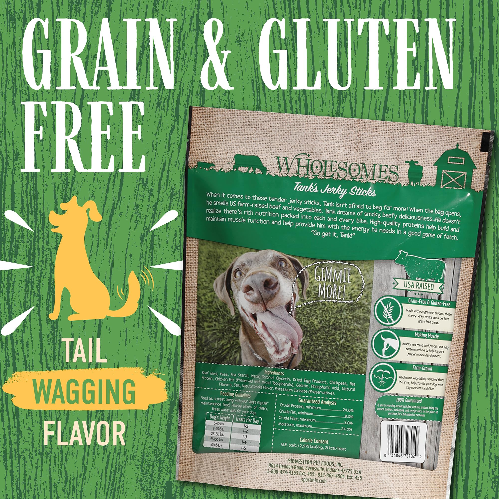 Wholesomes Tanks Jerky Sticks Grain Free Dog Treats, 25 oz, Green