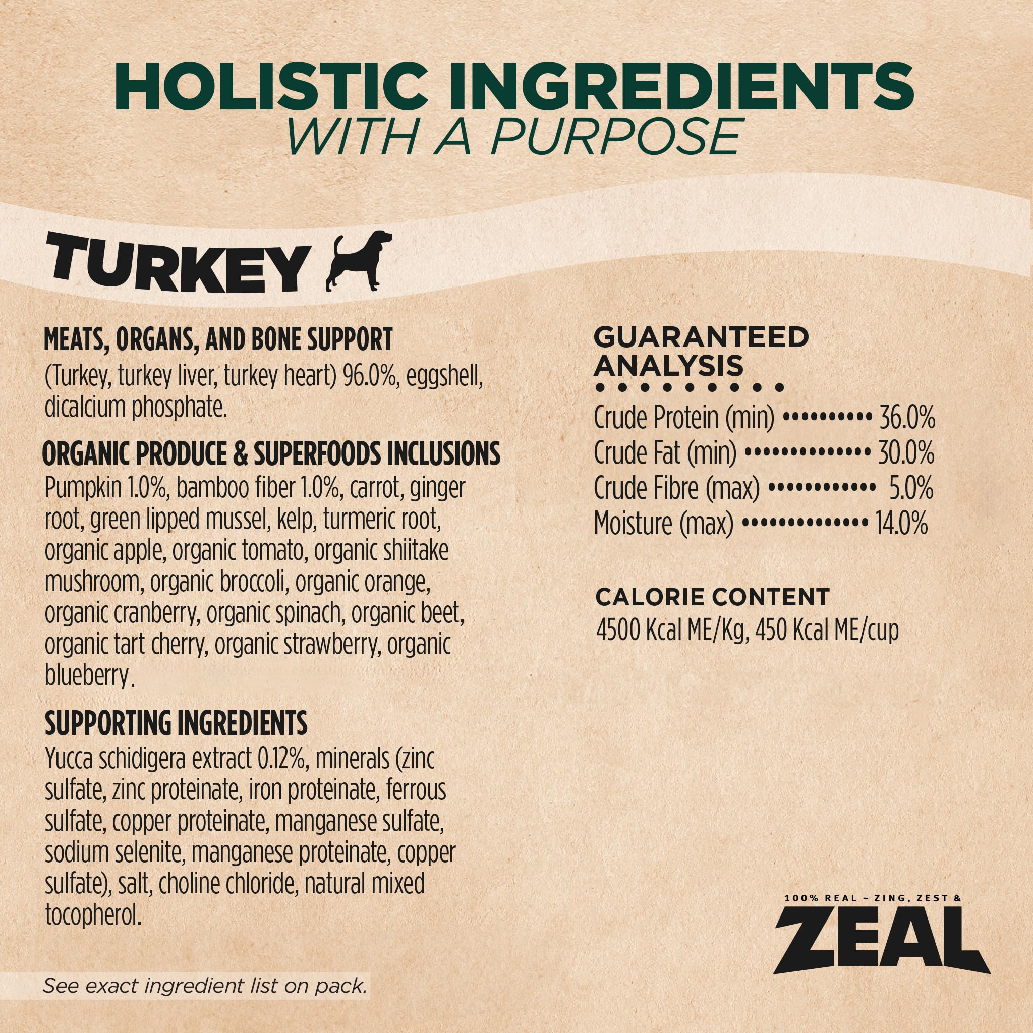 ZEAL Canada Air-Dried Turkey Recipe for Dogs - High Protein, Natural Superfoods, Nutrient Rich, No Fillers, Grain Free, Complete