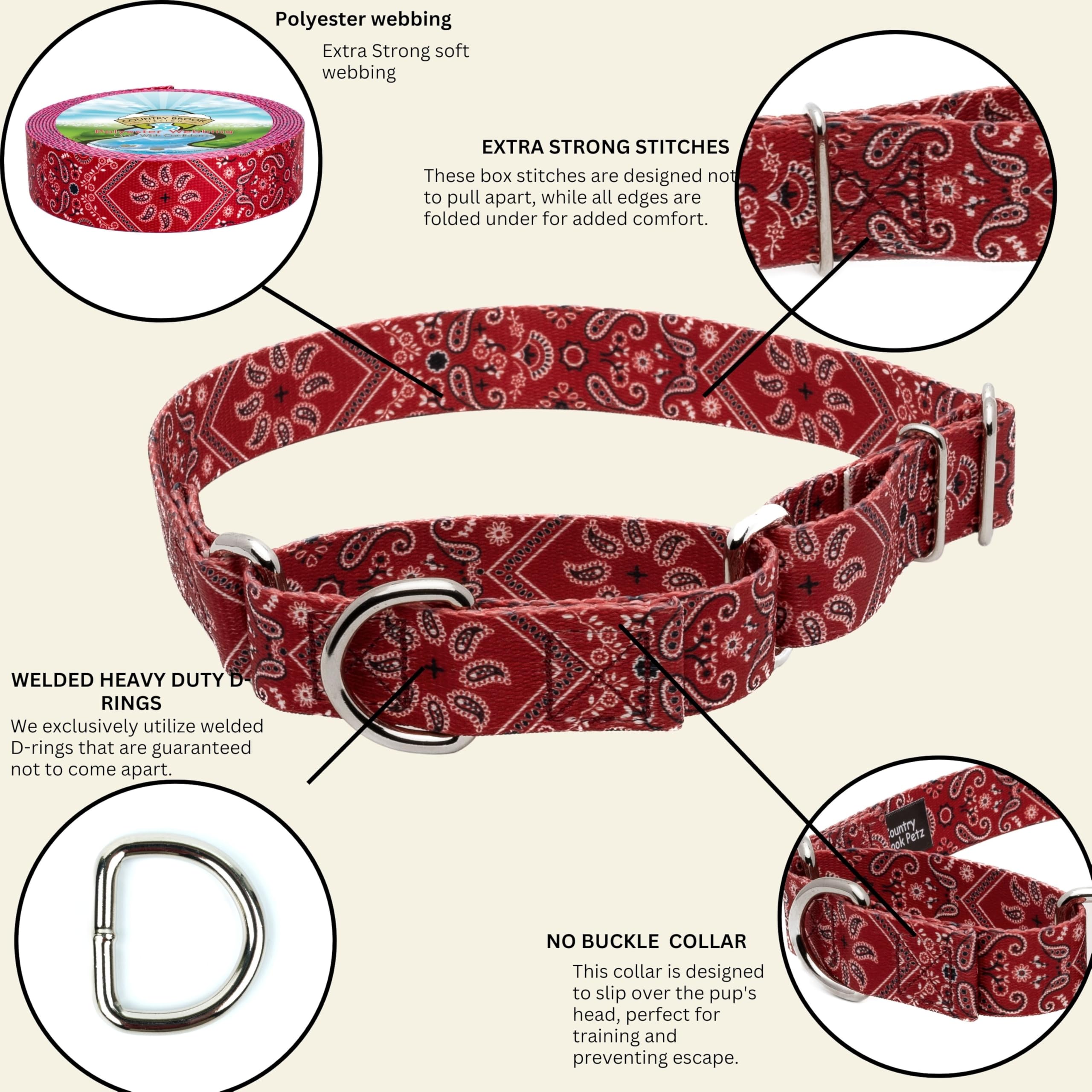 Country Brook Petz - Red Bandana Martingale Dog Collar - Country And Western Collection Featuring Rustic Designs (1/2 Inch, Extr
