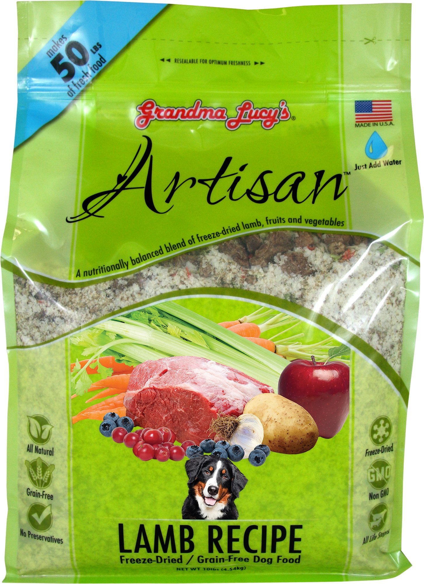 Grandma Lucys Artisan Dog Food, Grain Free and Freeze-Dried - Artisan Lamb, 10Lb Bag