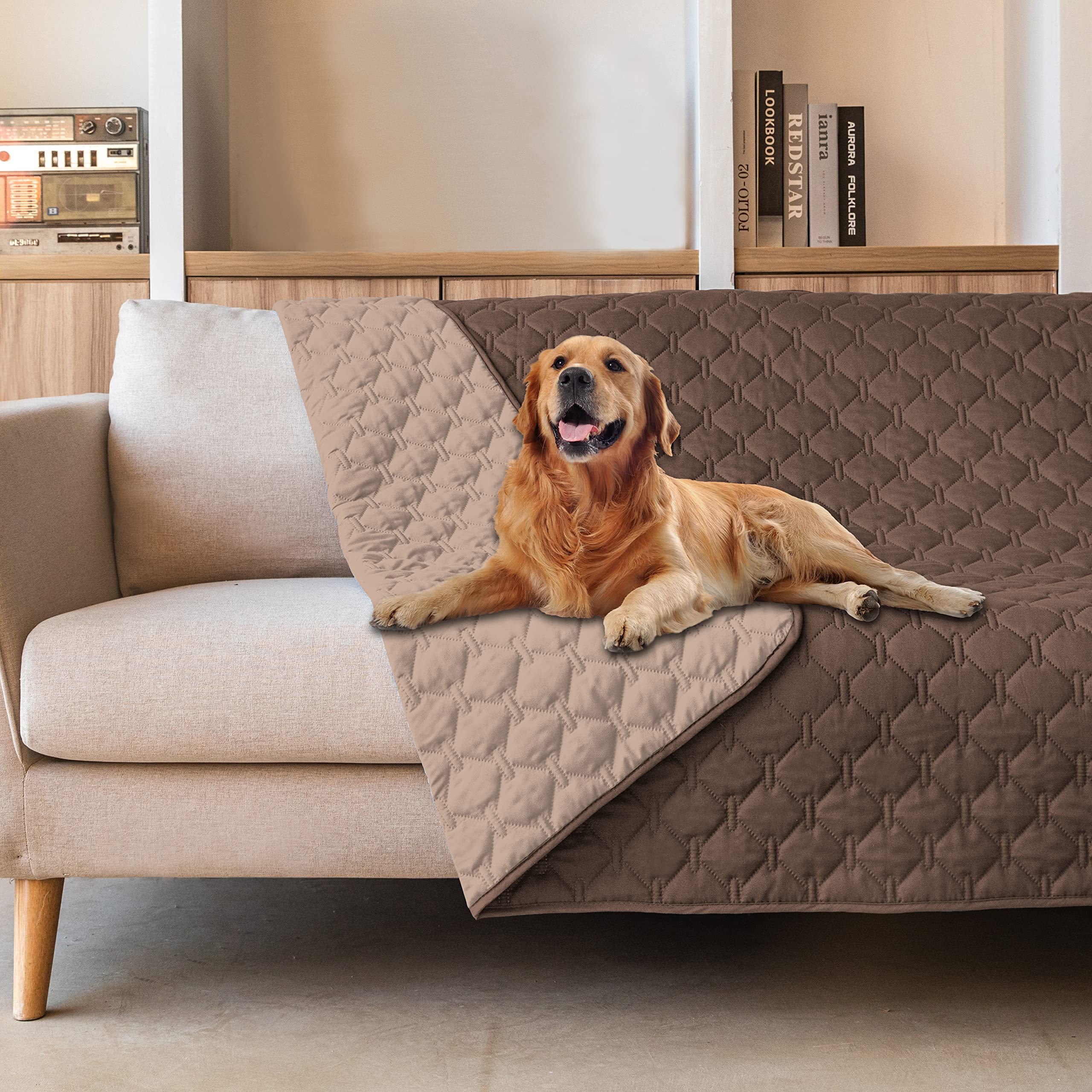Gogobunny 100% Double-Faced Waterproof Dog Bed Cover Pet Blanket Sofa Couch Furniture Protector For Kids Children Dog Cat, Reversible(82X120 Inch (Pack Of 1), Dark Chocolate/Light Chocolate)