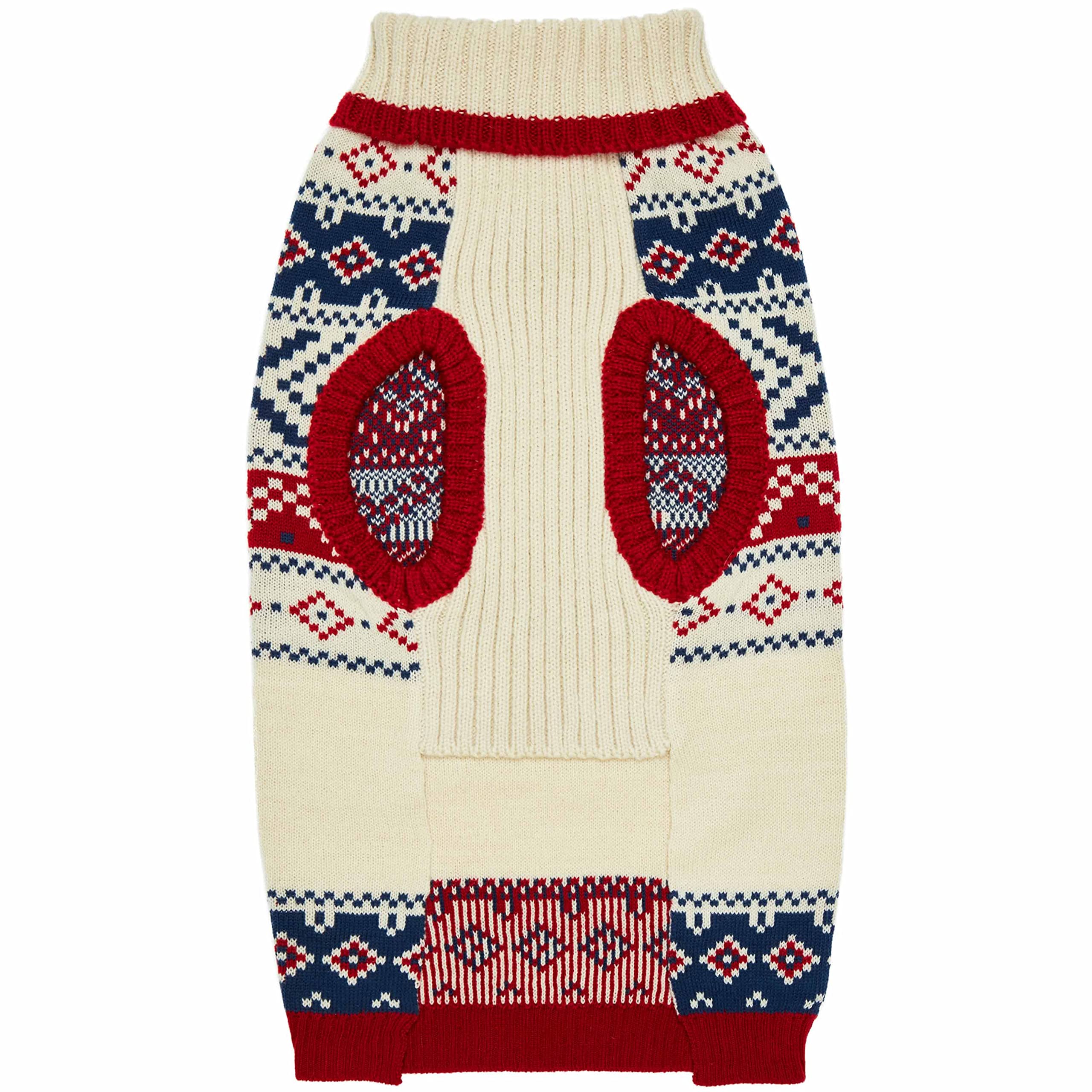 Blueberry Pet Holiday Christmas Chic Turtleneck Fair Isle Fall Winter Pullover Dog Sweater In Creamy White, Back Length 12', Warm Clothes For Small Dogs