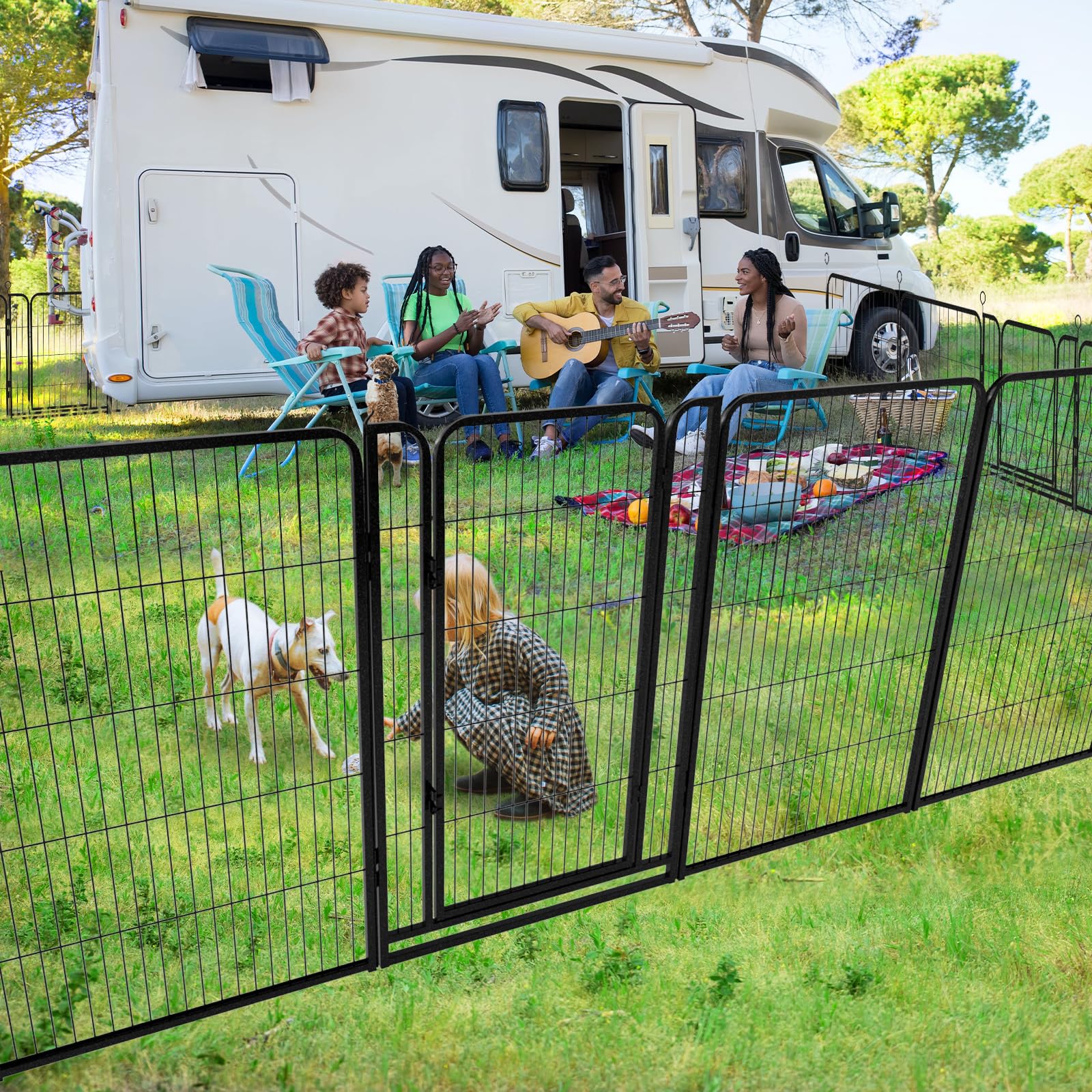 Kfvigoho Dog Playpen - Extra Wide 8 Panels, 47" Height, Heavy Duty, Portable, Black, 21FT, Ideal for Outdoor RV Camping and Yard Use