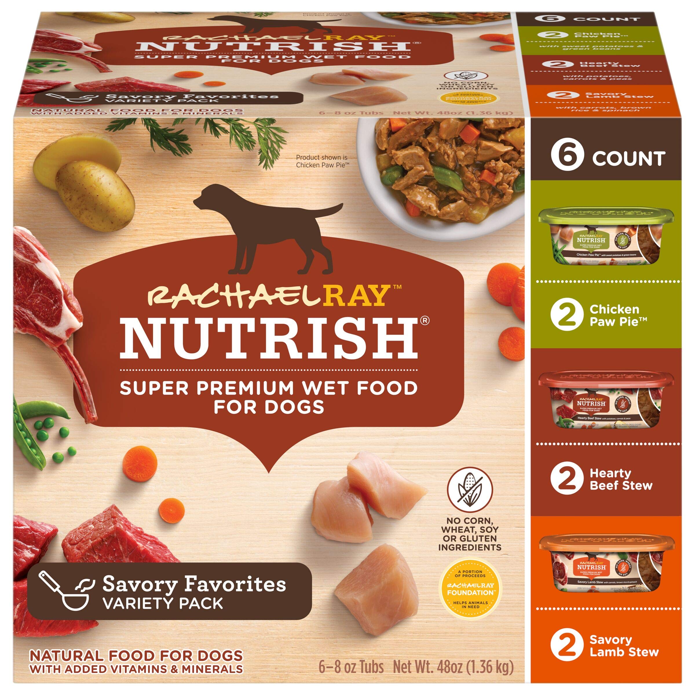 Nutrish Rachael Ray Premium Natural Wet Dog Food with Added Vitamins & Minerals, Savory Favorites Variety Pack, 8 Ounce Tub (Pac