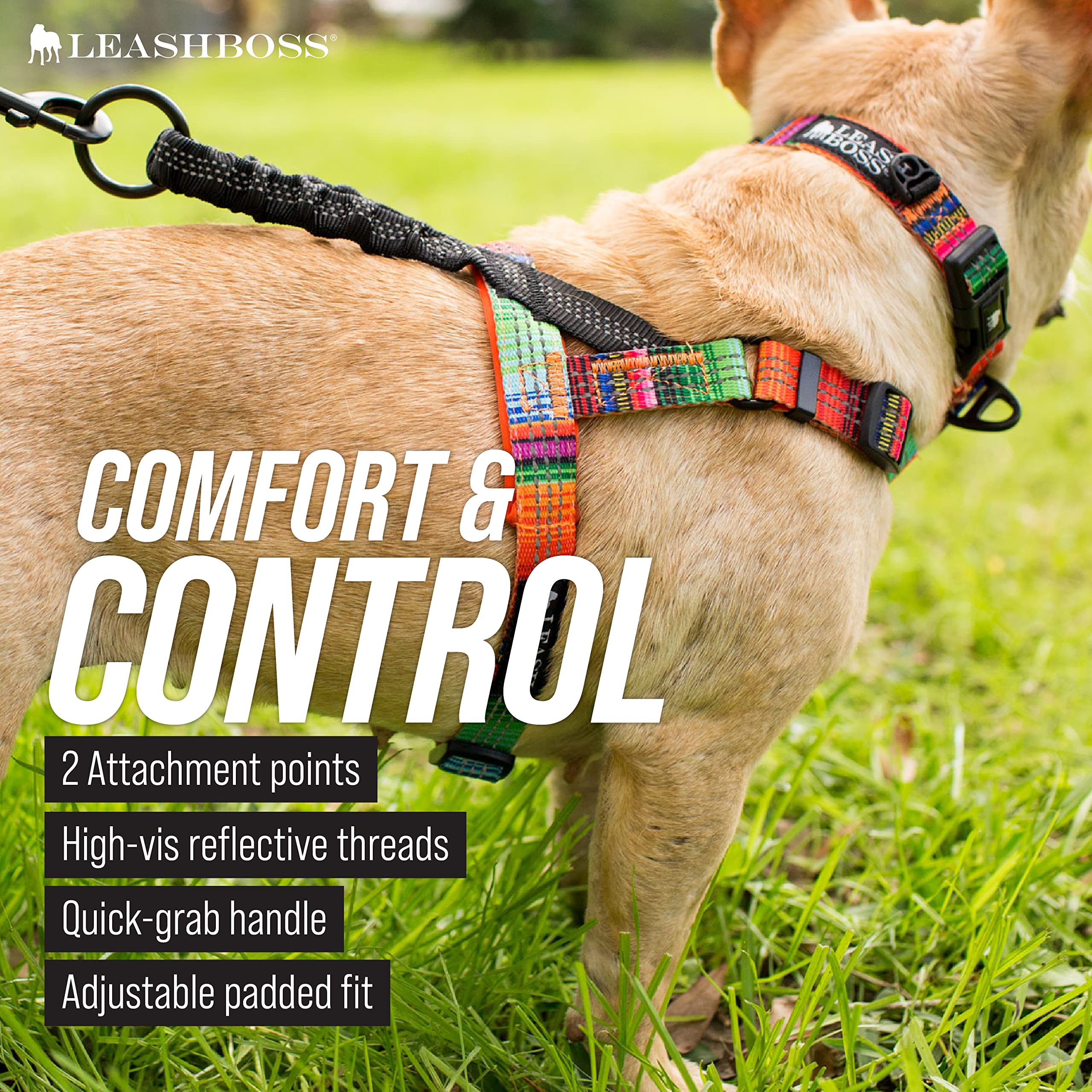 Leash Boss No Pull Dog Harness, Easy Walk For Small, Medium, And Large Pets, Reflective With Rear And Front Clip Attachment (Spa