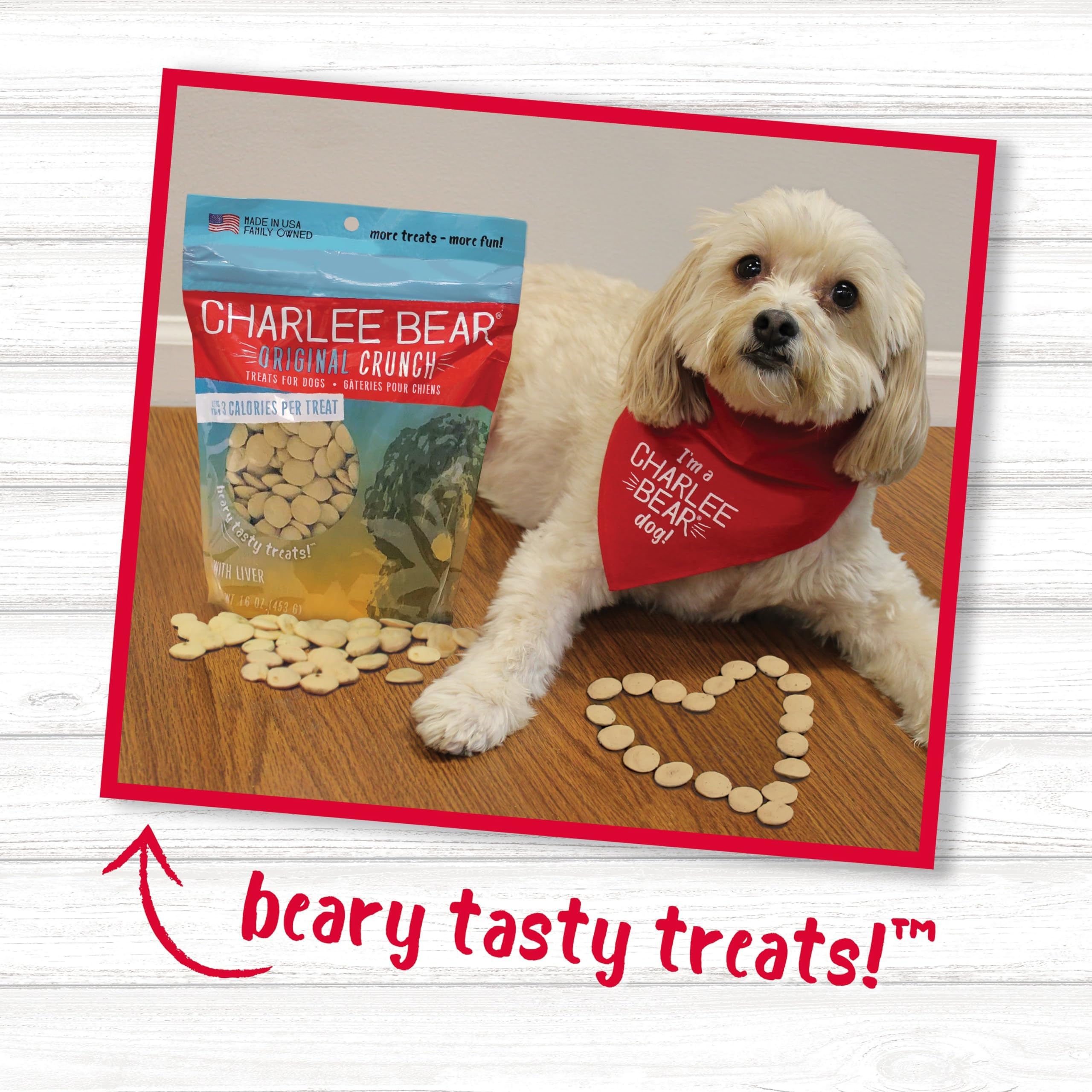 Charlee Bear Dog Treats Variety Pack includes Liver, Egg and Cheese, Chicken and Garden Vegetable, Turkey Liver and Cranberries