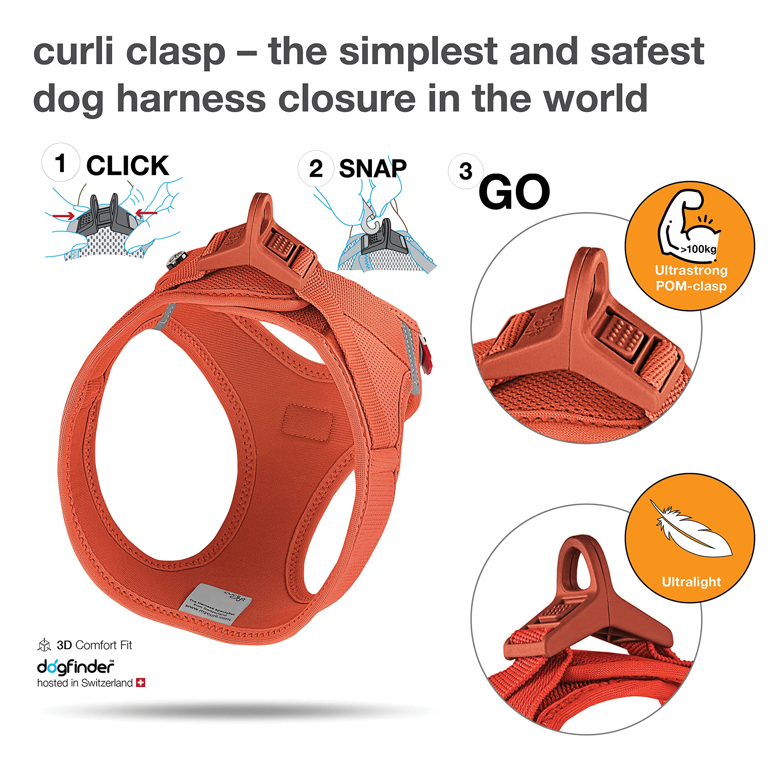 Vest Harness Curli Clasp Air-Mesh Sun Orange Xs