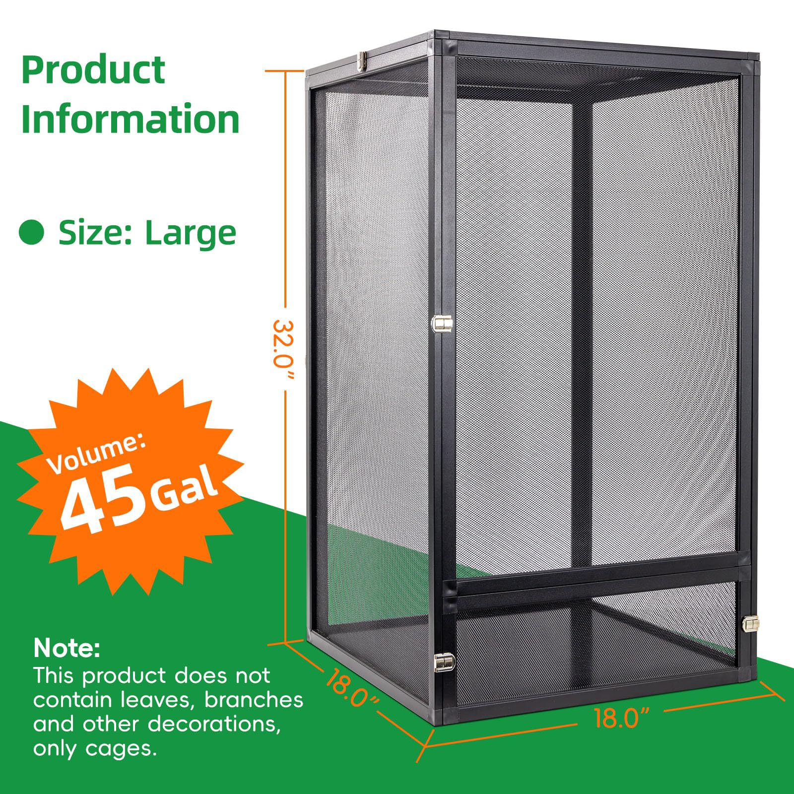 Binano 45 Gal Detachable And Foldable Reptile Butterfly Cage Terrarium, 360 Observation, Airflow, Interaction In Gecko Tank For