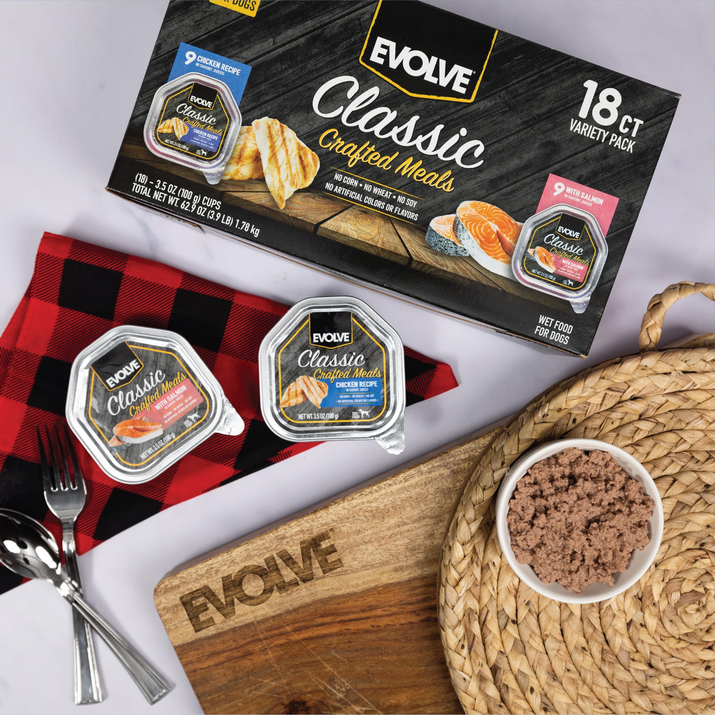 Evolve Classic Crafted Meals Variety Pack Chicken Recipe & with Salmon Wet Dog Food | 3.5 oz - 18 pack