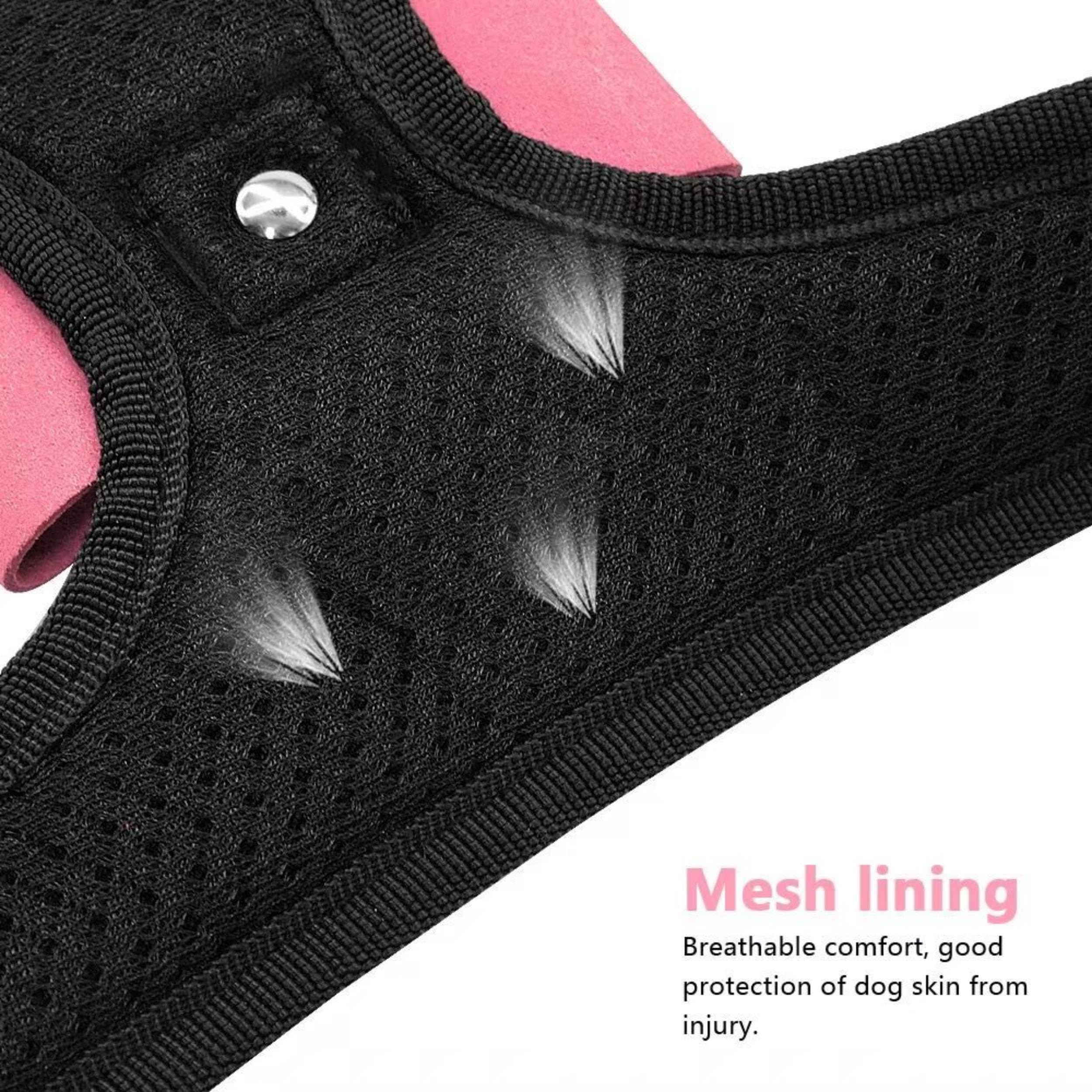 Beirui Rhinestone Dog Harness - Reflective Bling Vest, Suede, Size M, Pink with Sparkly Bow Tie for Small to Large Dogs