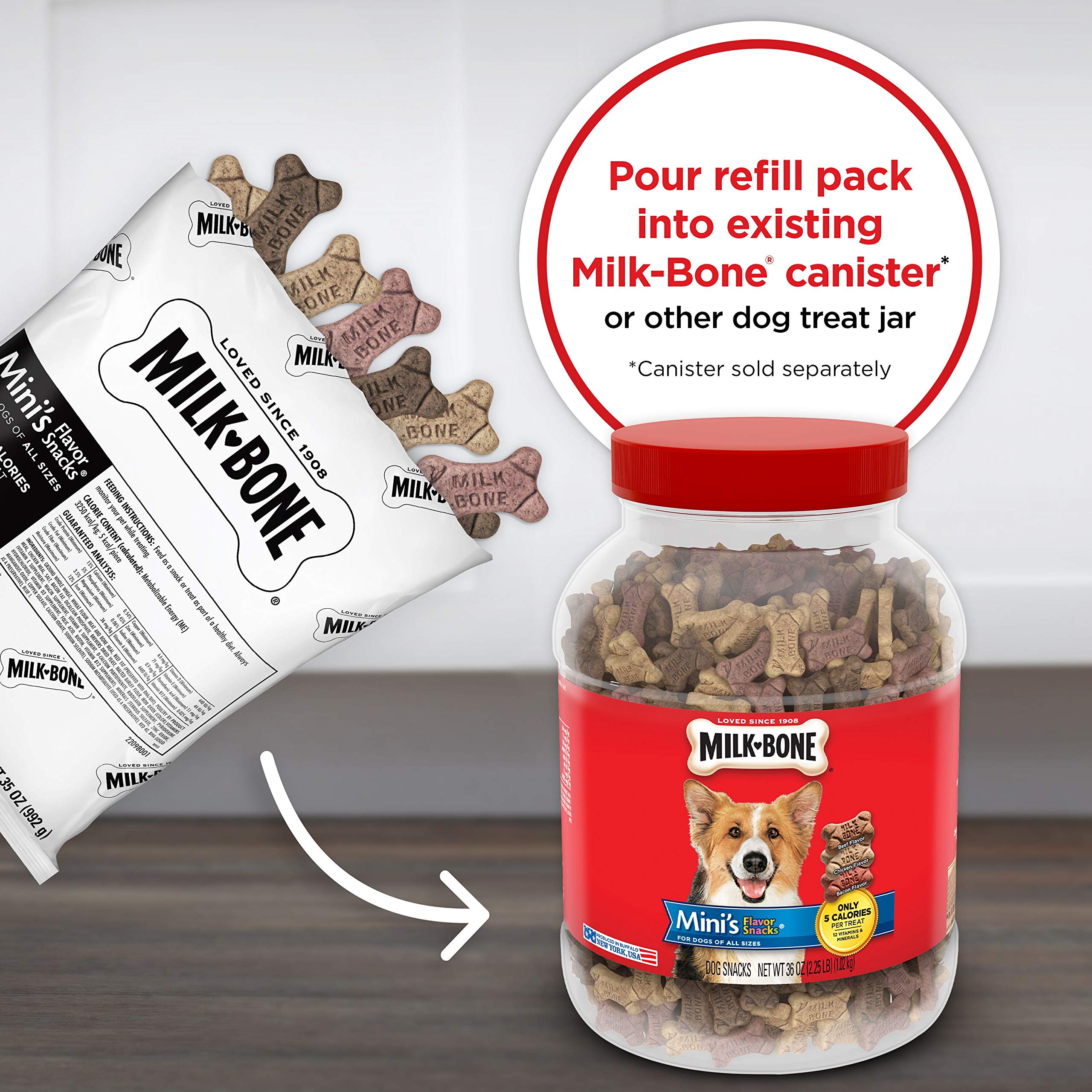 Milk-Bone Mini s Flavor Snacks Dog Treats, 35 Ounce Refill Packs (Pack of 2) Crunchy Texture Helps Reduce Tartar