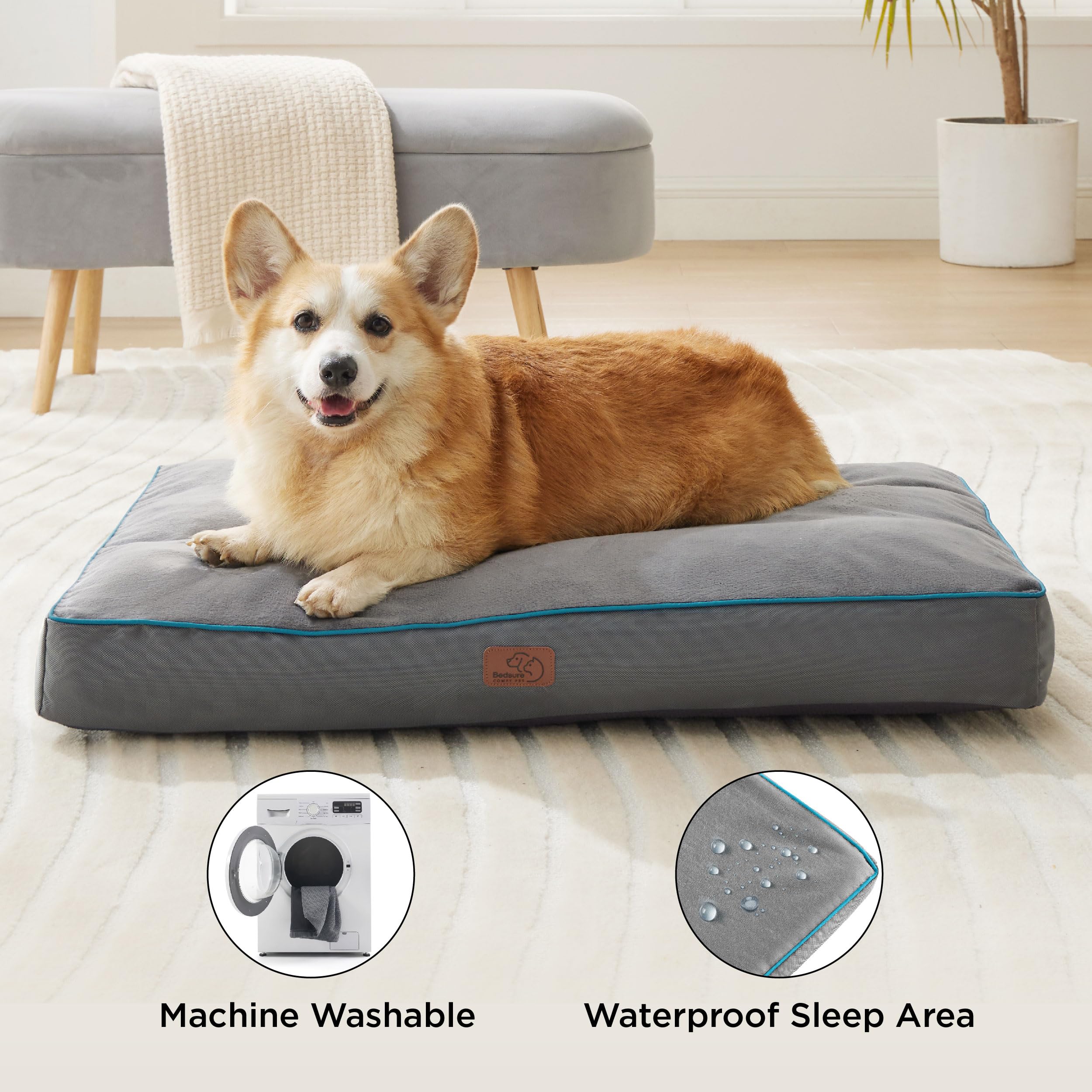 Bedsure Waterproof Medium Dog Bed - 4" Thick, Removable Washable Cover, Dark Green, for Dogs up to 50lbs