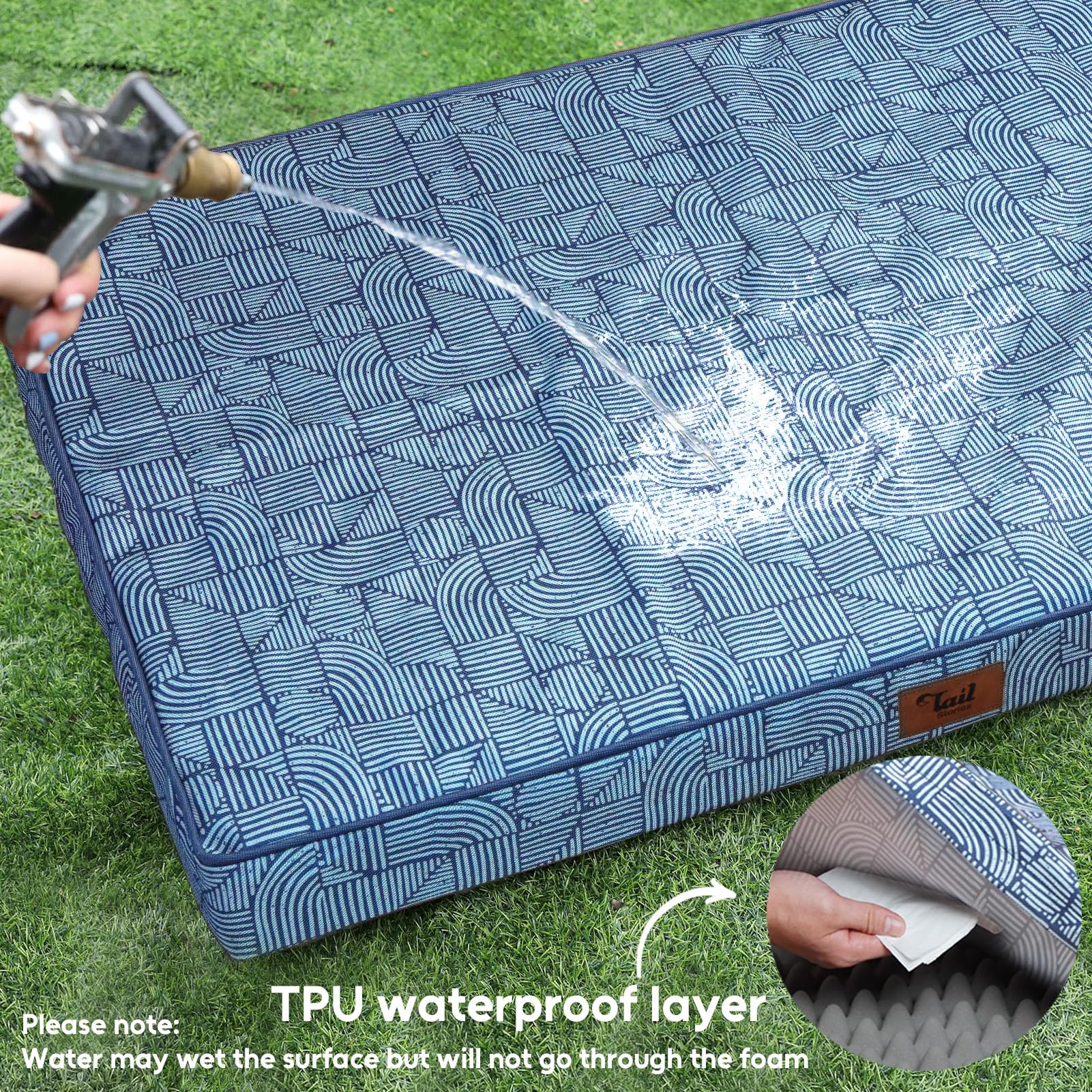 Tail Stories Outdoor Extra Large Dog Crate Bed, XXL Waterproof Dog Bed for Giant Breeds Dogs, 47x29 Inch Orthopedic Egg Crate Fo