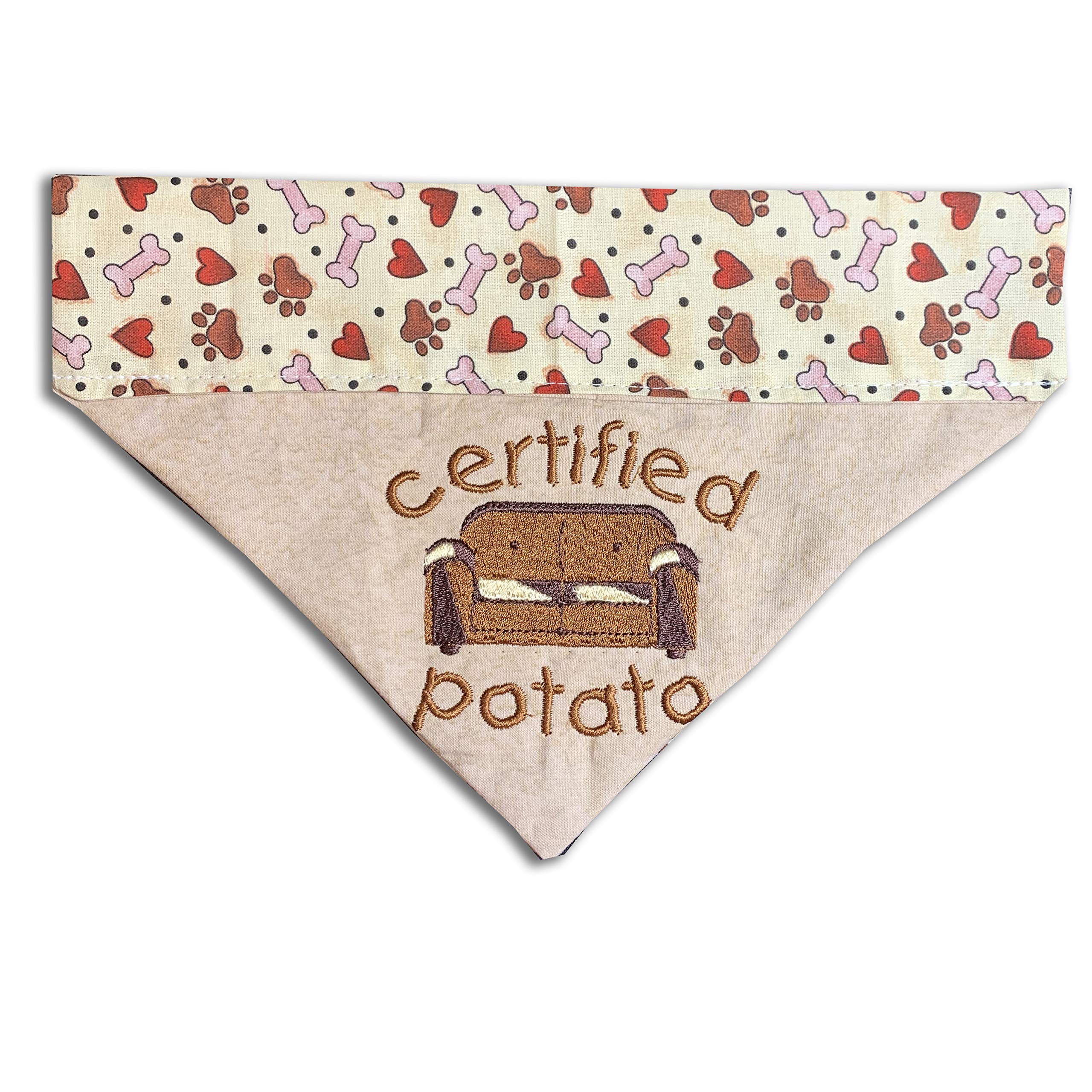 Couch Potato Dog Bandana/Over The Collar Funny Dog Bandana/Embroidered Personalized Dog Bandana (All Sizes)