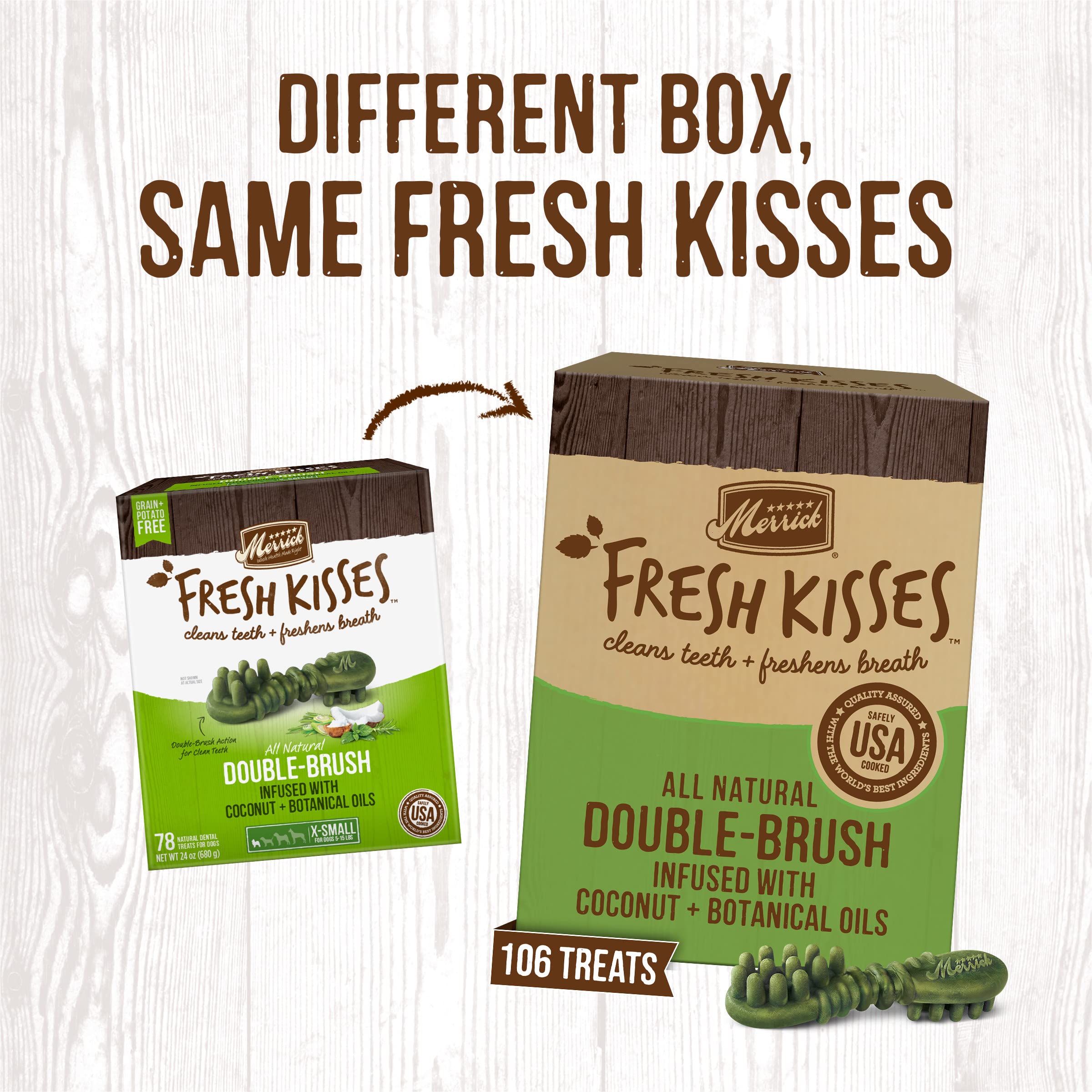 Merrick Fresh Kisses Natural Dental Chews Infused With Coconut And Botanical Oils For Tiny Dogs 5-15 Lbs - 78 ct. Box