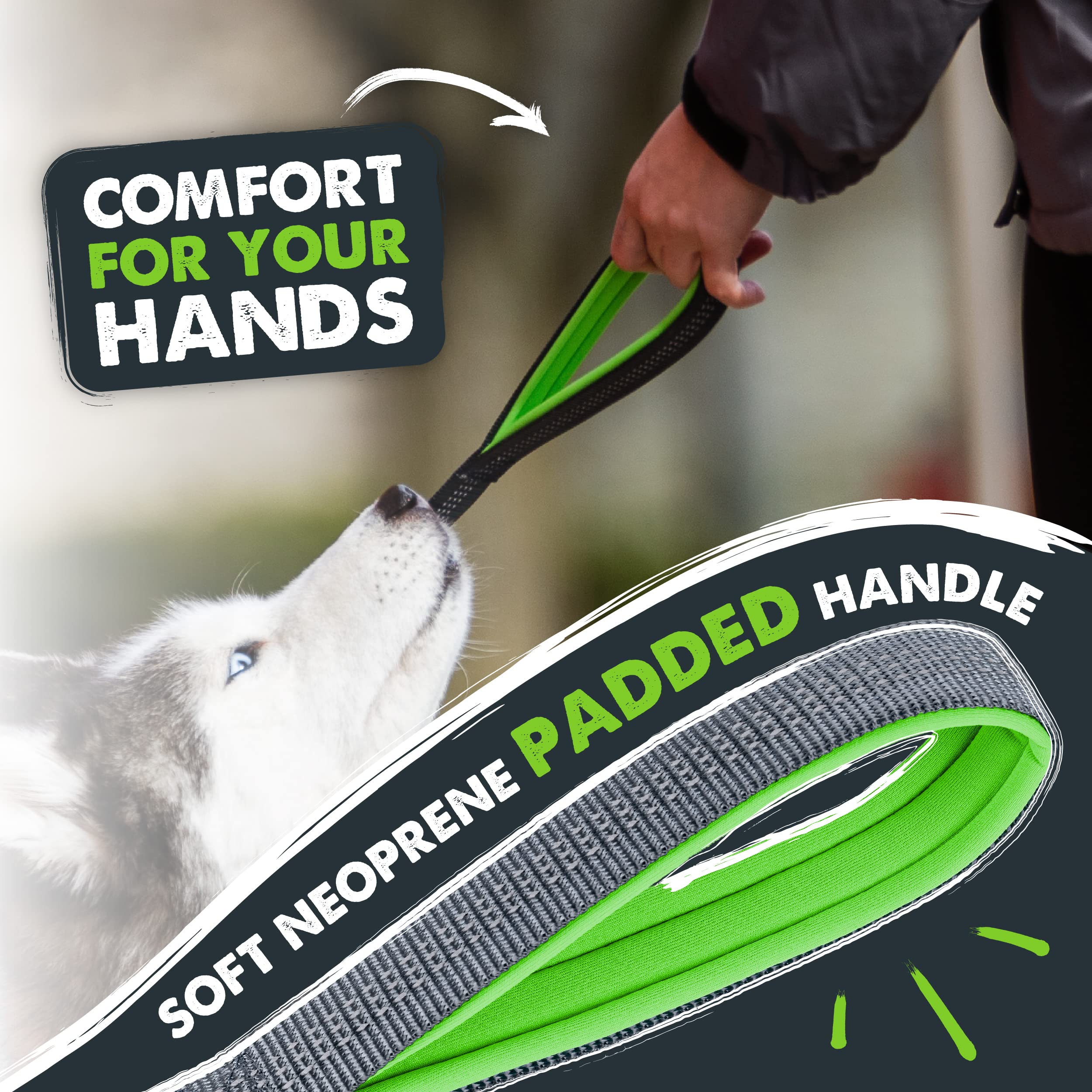 Mighty Paw Short Leash, Traffic Handle Dog Leash, Premium Quality Dog Lead With Padded Handle (18 In, Grey)