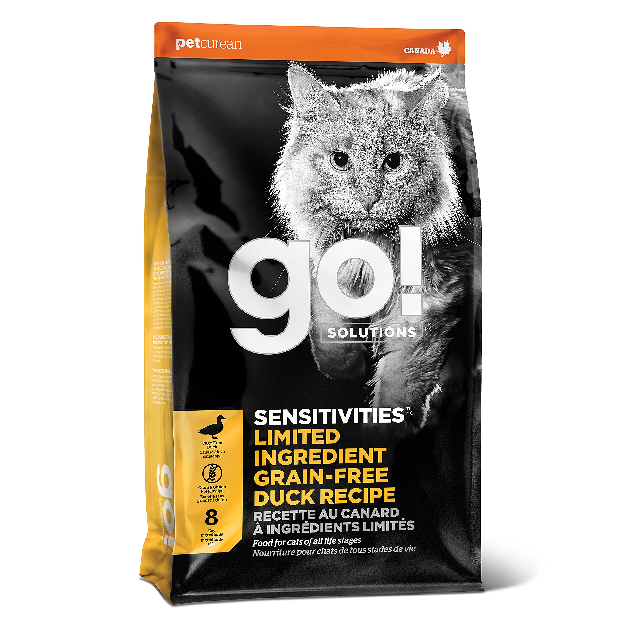 Go! Solutions Sensitivities Limited Ingredient, Grain-Free Dry Cat Food, Duck Recipe for Sensitive Stomach, 8 lb Bag
