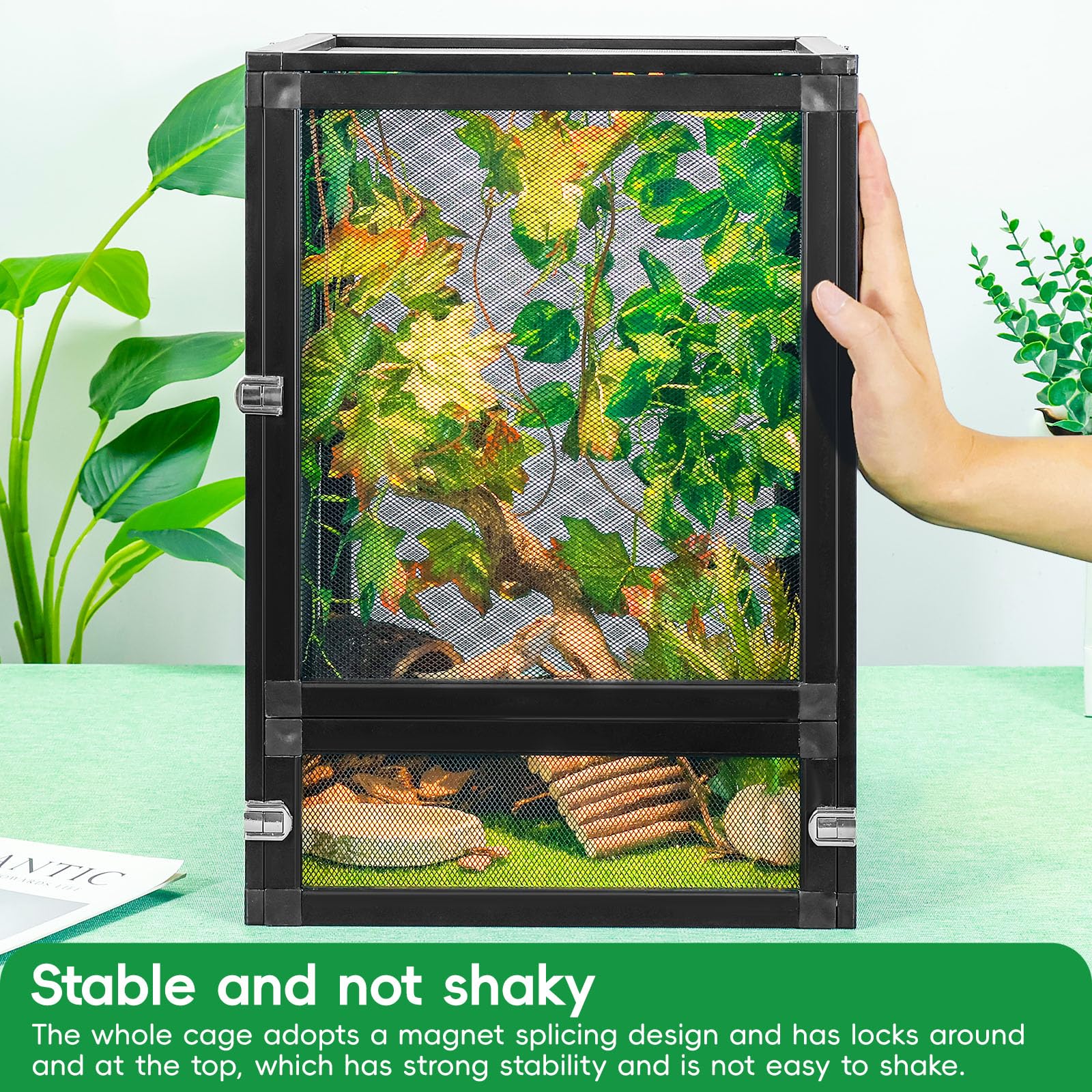Binano 13 Gal Detachable And Foldable Reptile Butterfly Cage Terrarium, 360 Observation, Airflow, Interaction In Gecko Tank For