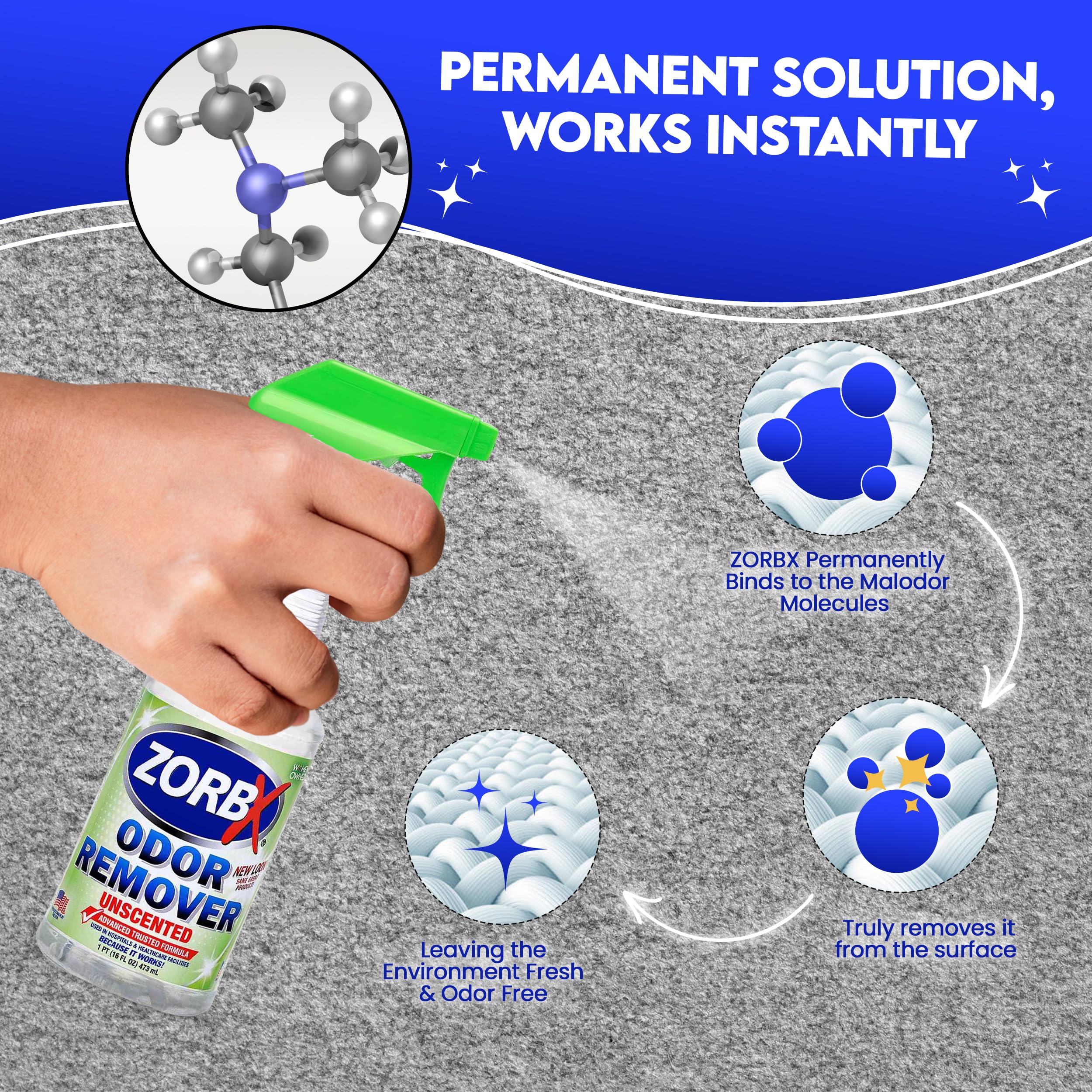 Zorbx Unscented Multipurpose Odor Eliminator Value Pack 2 Oz + 16 Oz + 32 Oz - Used In Hospitals & Healthcare Facilities - Advan