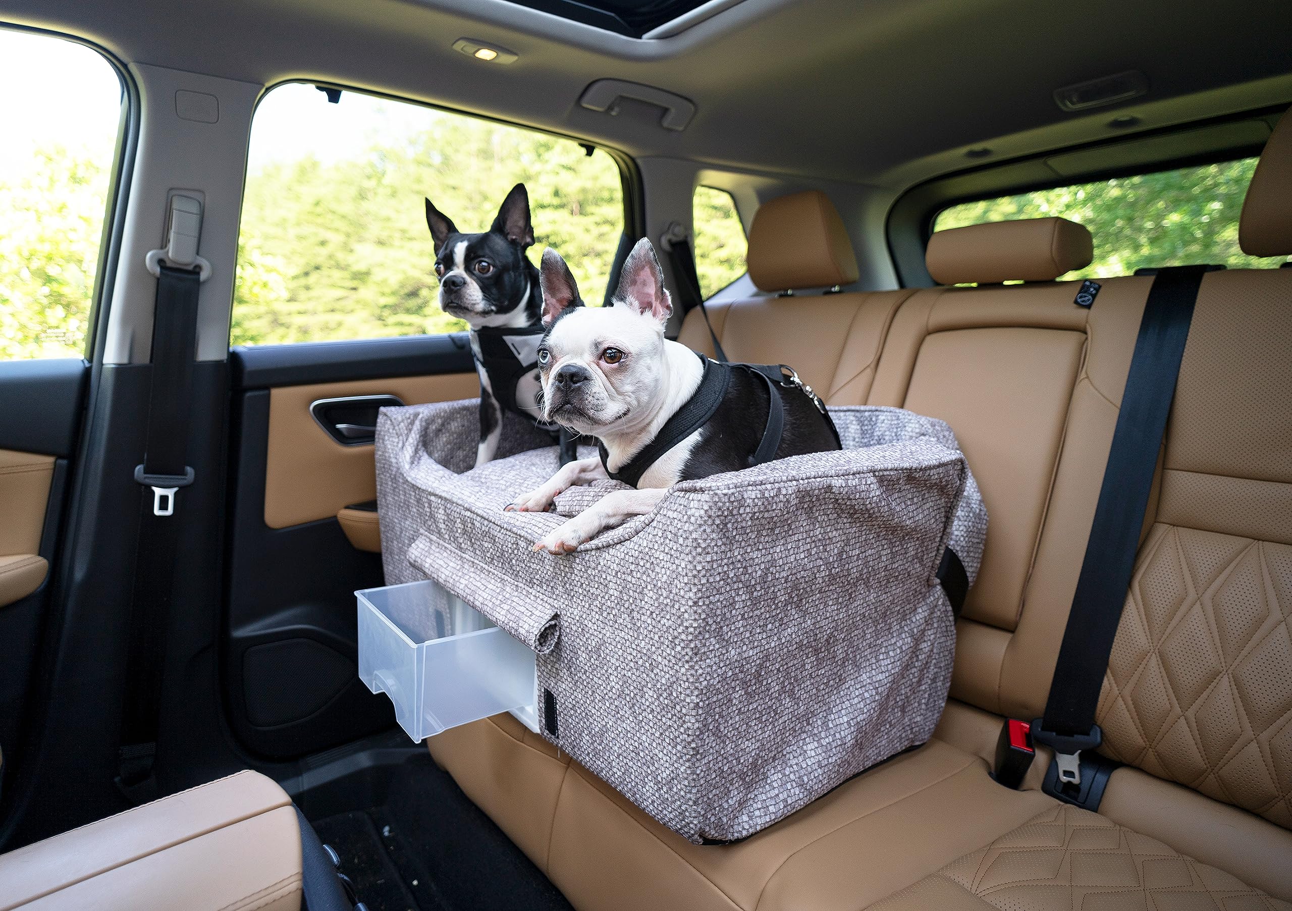 Snoozer Lookout II Dog Booster Seat: Medium/Large, Merlin Linen, Washable Cover, Helps Car Sickness