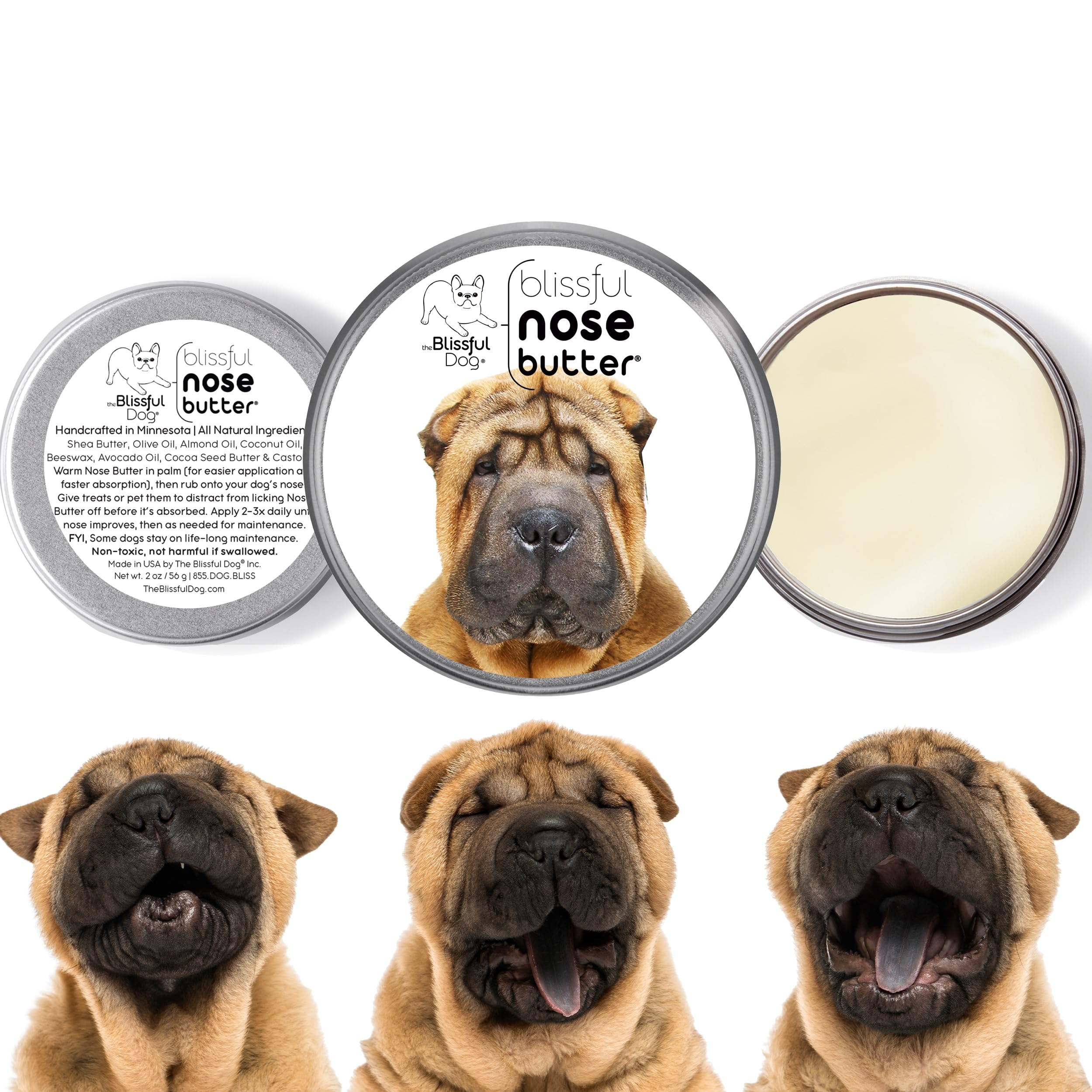 The Blissful Dog Chinese Shar-Pei Unscented Nose Butter Tin, 2-Ounce