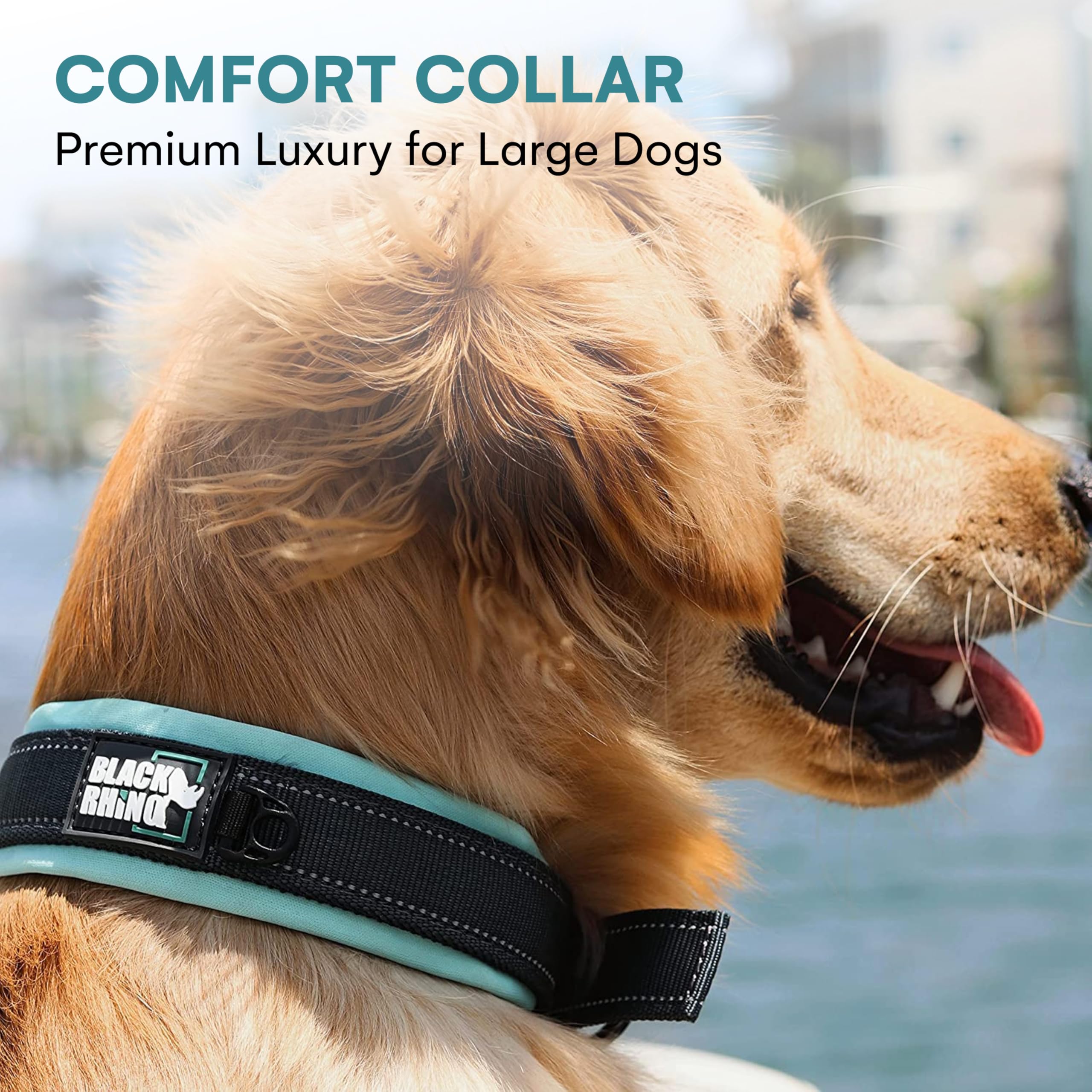 Black Rhino Large Dog Collar - Heavy Duty Adjustable Tactical Dog Collar with Reflective Stitching - 19-23 Ultra-Soft Neoprene P