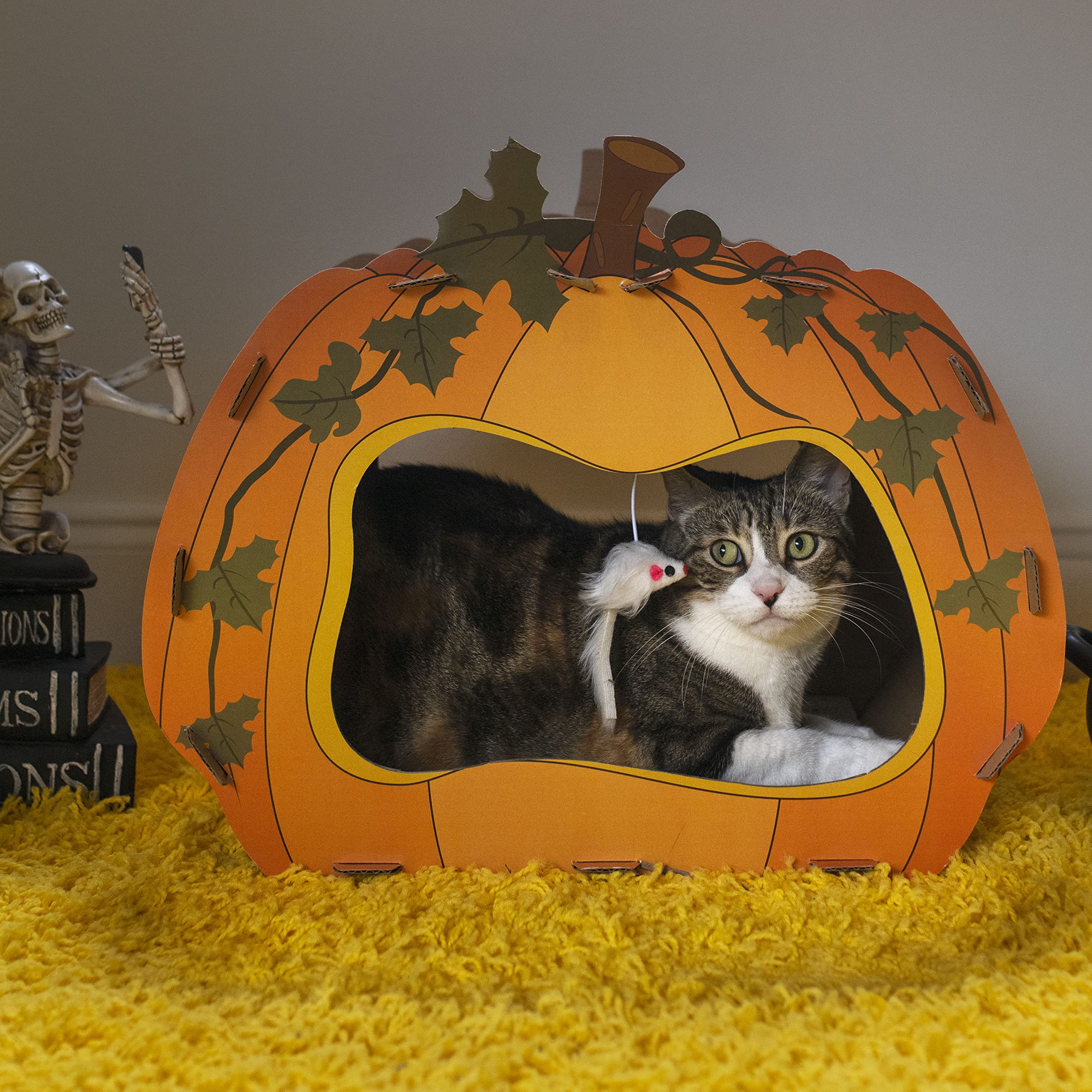 Midlee Halloween Pumpkin Cat Scratcher Cardboard House