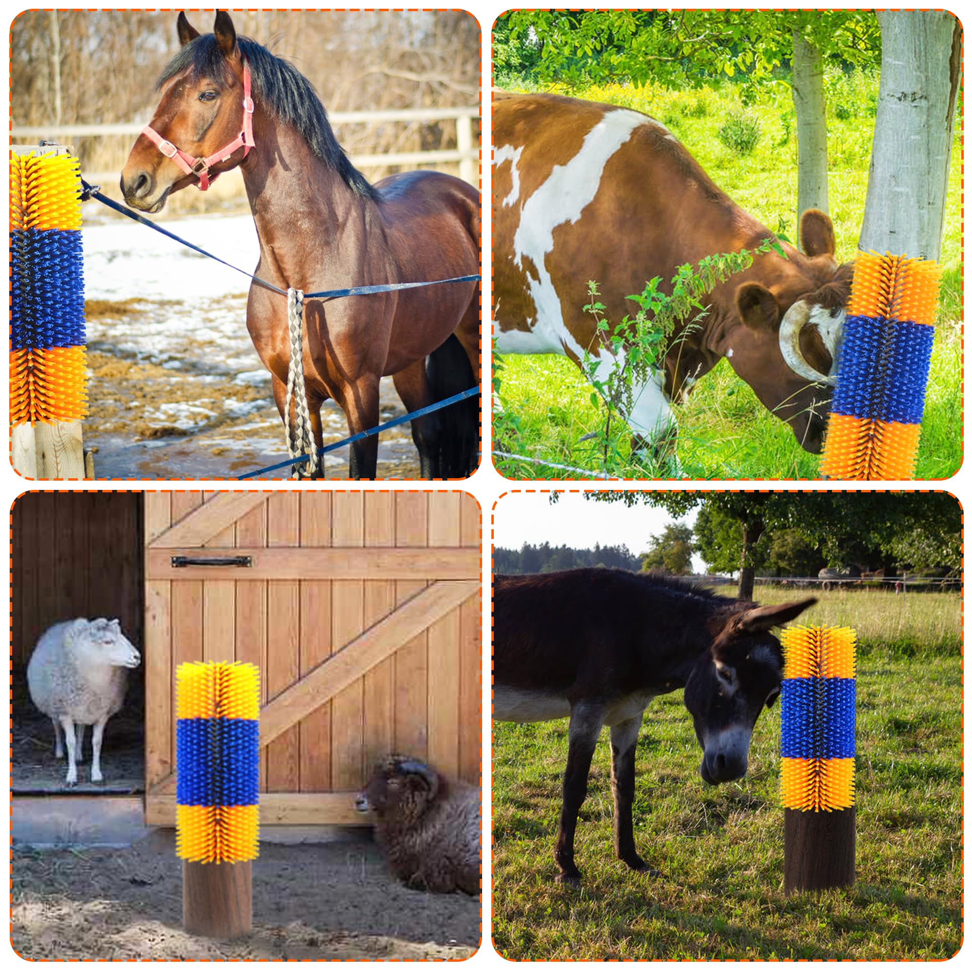 Kunbeien 4Pcs Livestock Scratch Brushes, Horse Scratcher Full Massage Brush Kit For Relieving Itching, Yellow