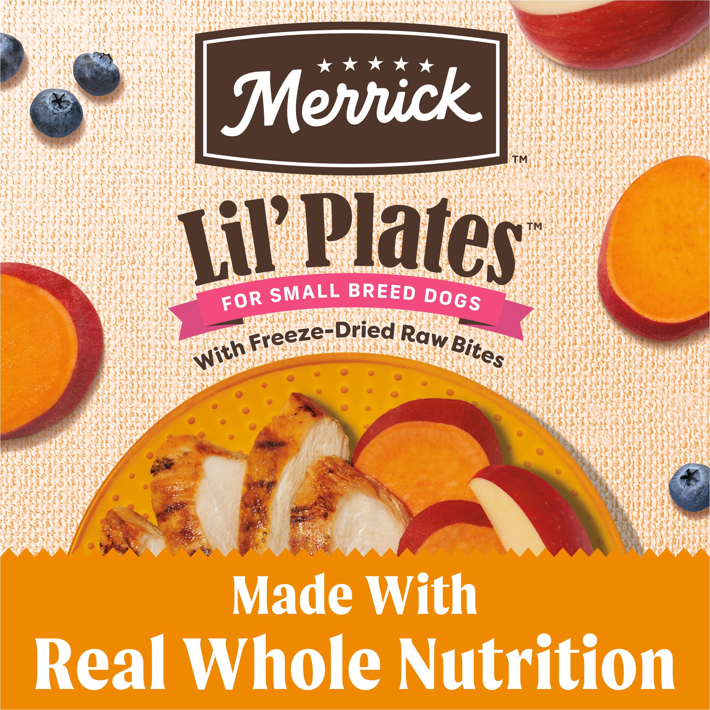 Merrick Lil Plates Grain Free Dry Dog Food For Small Dogs, Chicken And Sweet Potato Kibble With Raw Bites - 4.0 lb. Bag