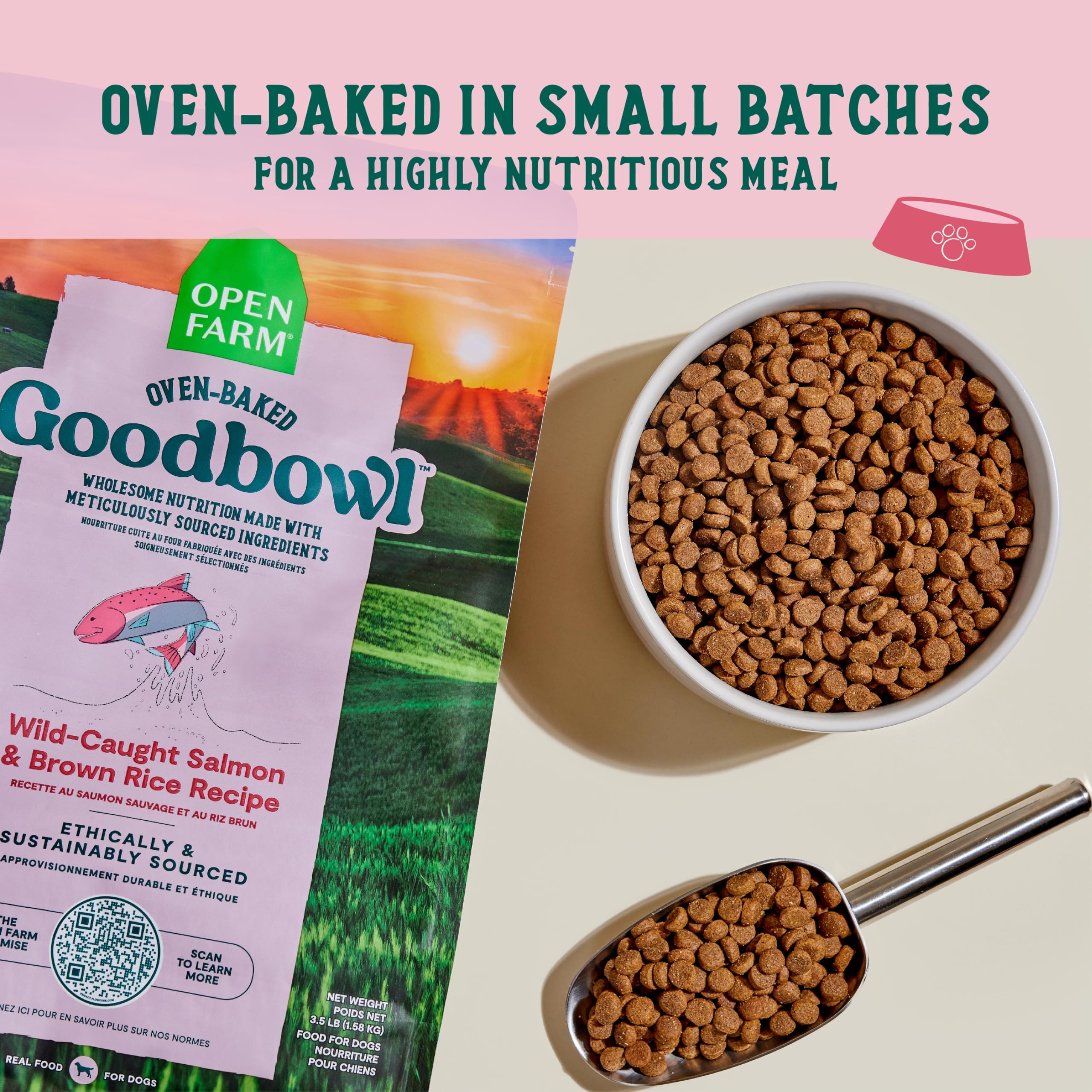 Open Farm Goodbowl, Oven-Baked Small Batch Dry Dog Food - Wild Caught Salmon & Brown Rice Recipe, Includes Non-GMO Produce & Gra