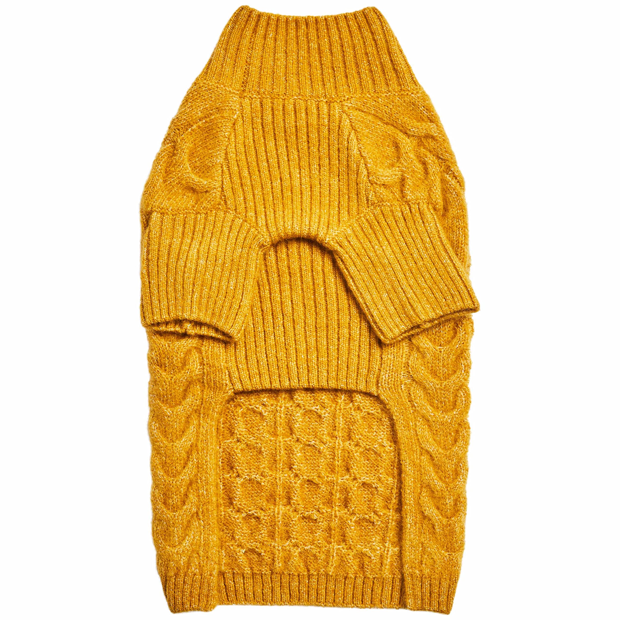 Blueberry Pet Classic Fuzzy Textured Knit Pullover Turtle-Neck Dog Sweater In Mustard Yellow, Back Length 16', Pack Of 1 Clothes For Dogs
