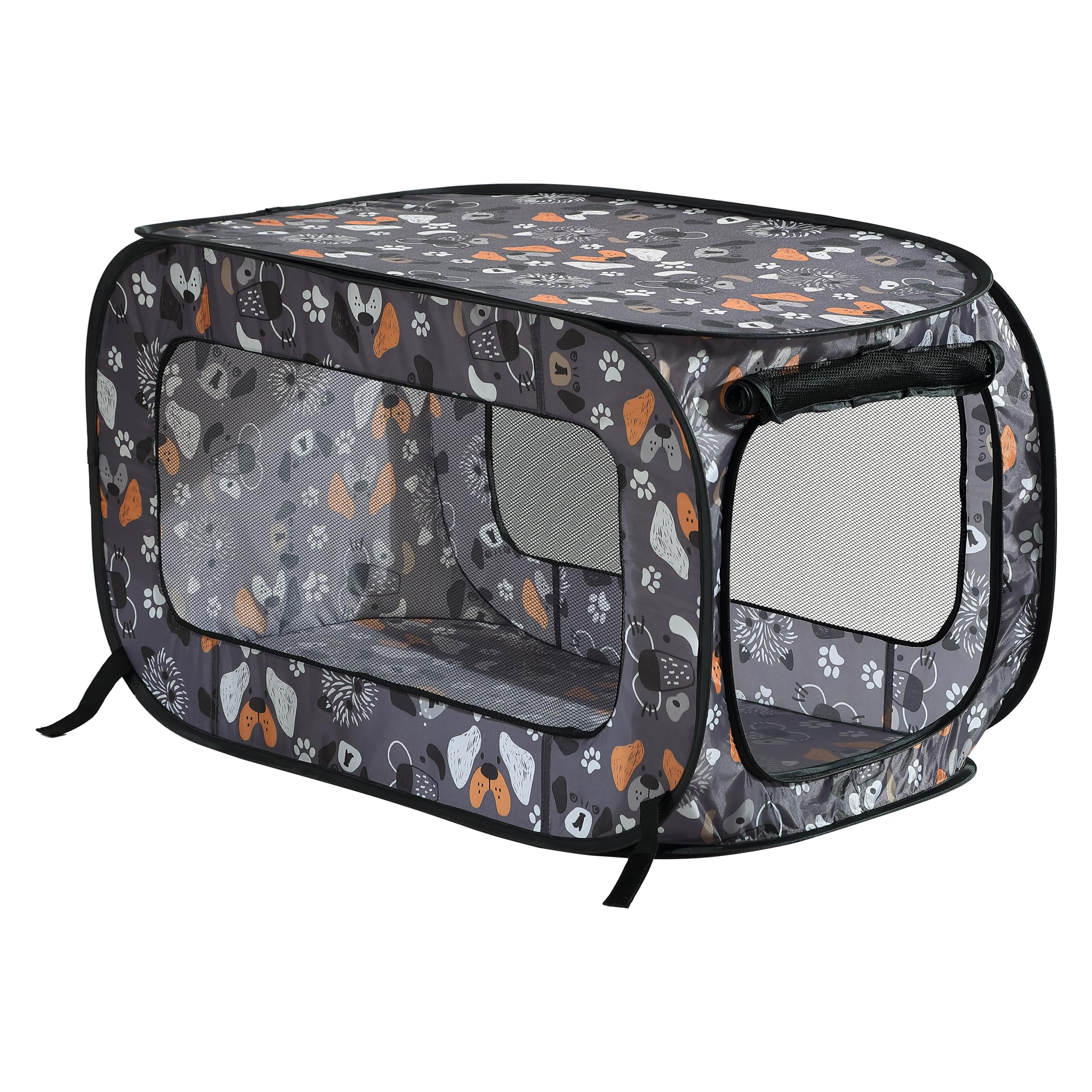 Beatrice Home Fashions Portable, Collapsible, Pop Up Kennel Travel Cat And Dog Crate, 24' L X 16.6' W X 16' H, Face Of Love