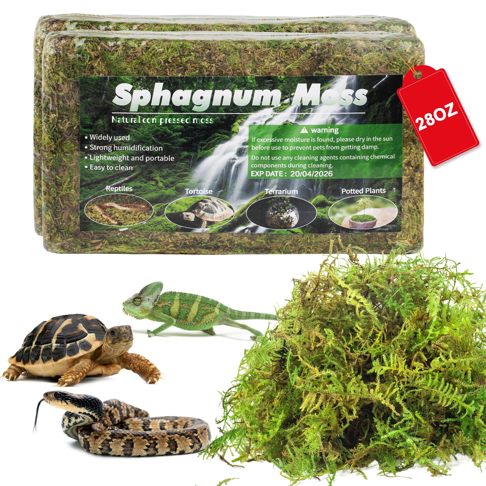 Pakimi 28Oz Sphagnum Moss For Reptiles, Terrarium Natural Green Dried Peat Habitat Bedding Plants For Snakes Gecko Forest Frogs 