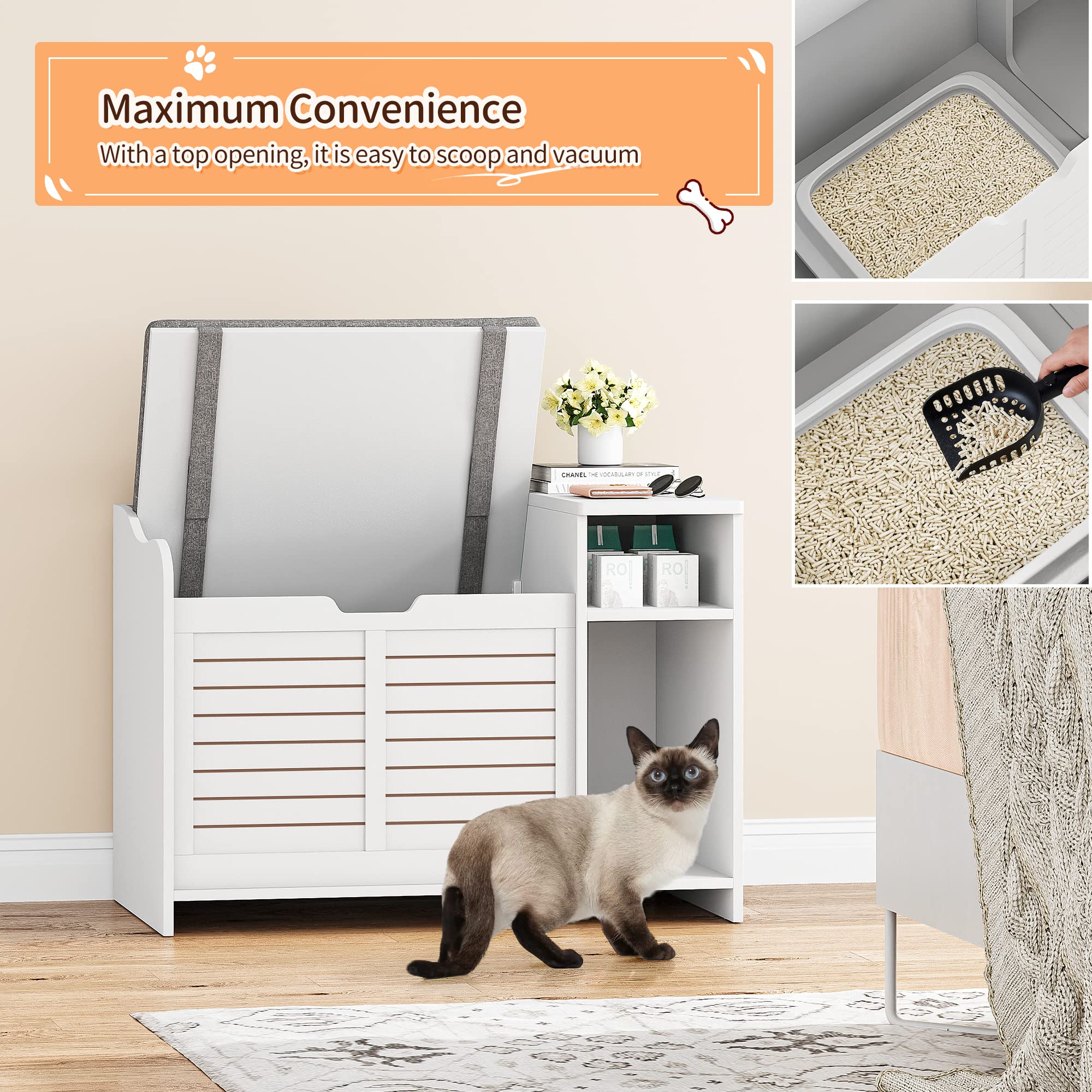 Idealhouse Litter Box Enclosure With Top Opening With Cushion, Cat Litter Box Furniture Hidden, Litter Box Hidden, Cat House, Pr