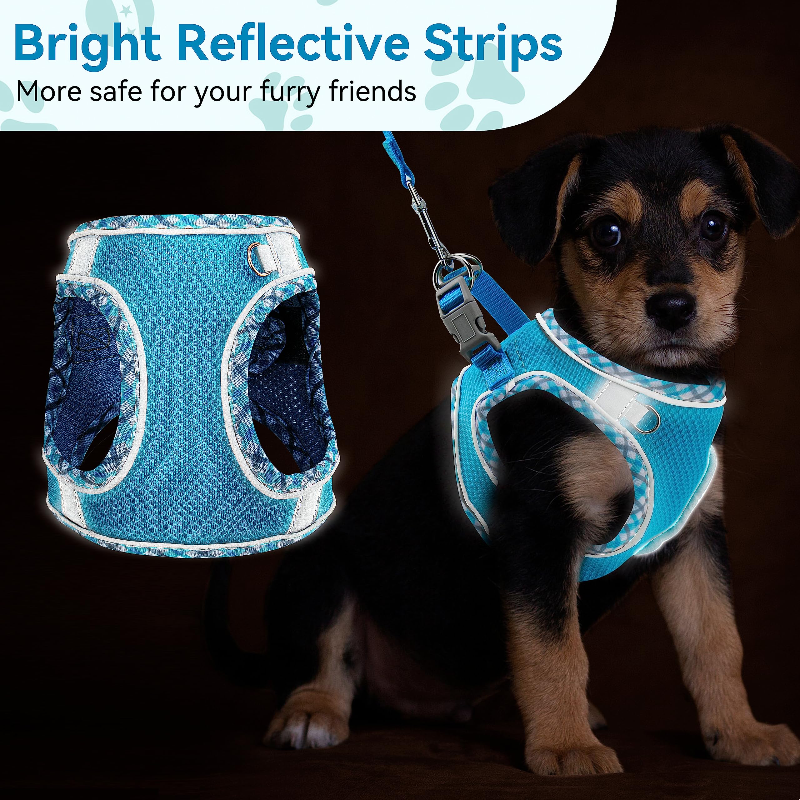 No Pull Dog Harness and Leash Set - Adjustable Reflective Breathable Mesh Step in Easy Walk for Extra Small/Small Medium Cats Pu