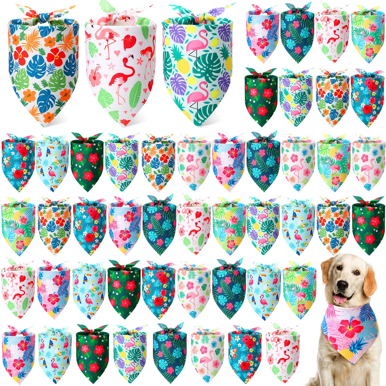 Weewooday 50 Pcs Hawaiian Dog Bandanas Bulk for Dogs Soft Bibs Adjustable Triangle Pet Bandana for Small Medium Large Costume(Ha