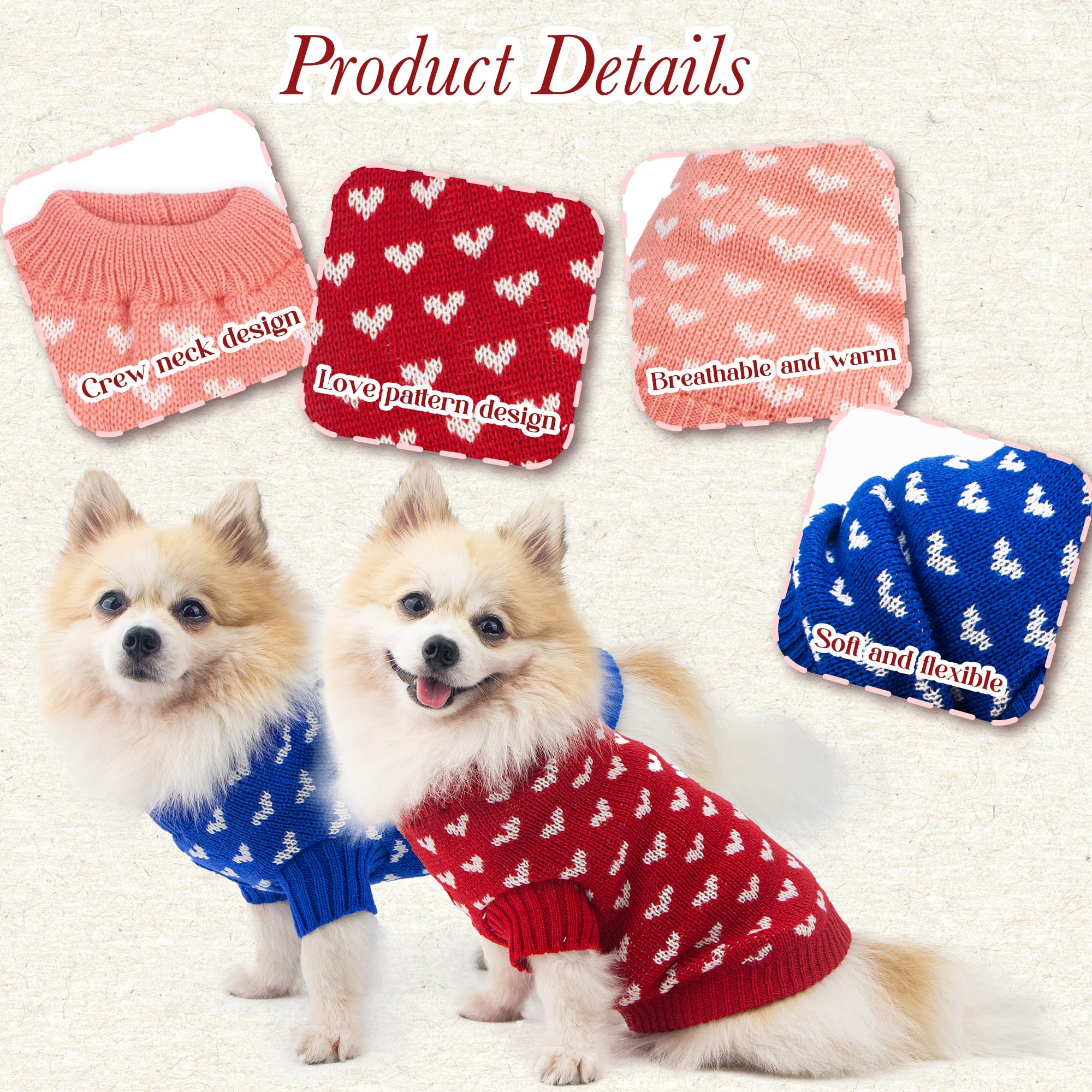 Dog Sweater Heart Puppy Sweater Warm Soft Pet Cloth Dog Outfits For Small Dogs And Cats (Blue, L)