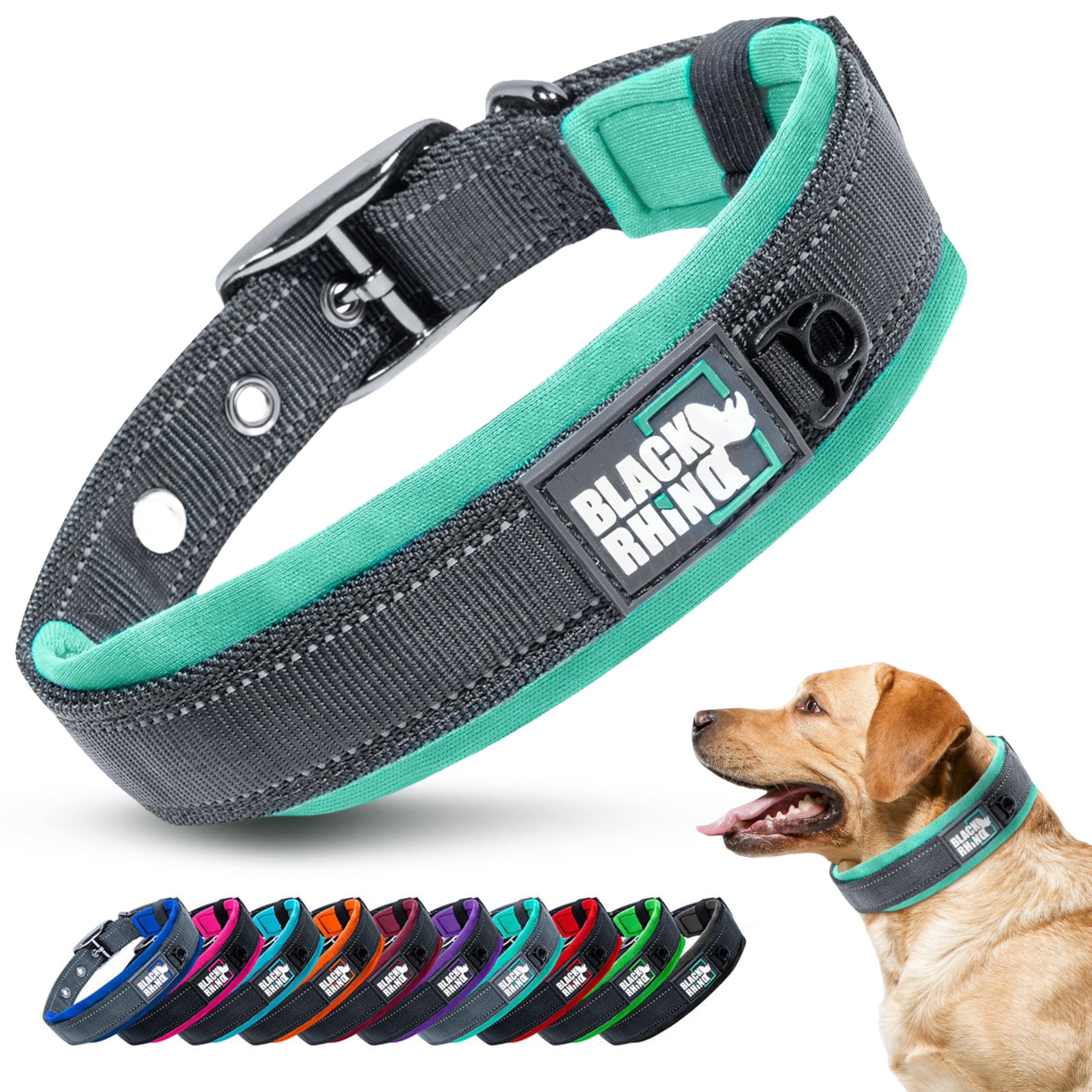 Black Rhino Large Dog Collar - Heavy Duty Adjustable Tactical Dog Collar with Reflective Stitching - 19-23 Ultra-Soft Neoprene P