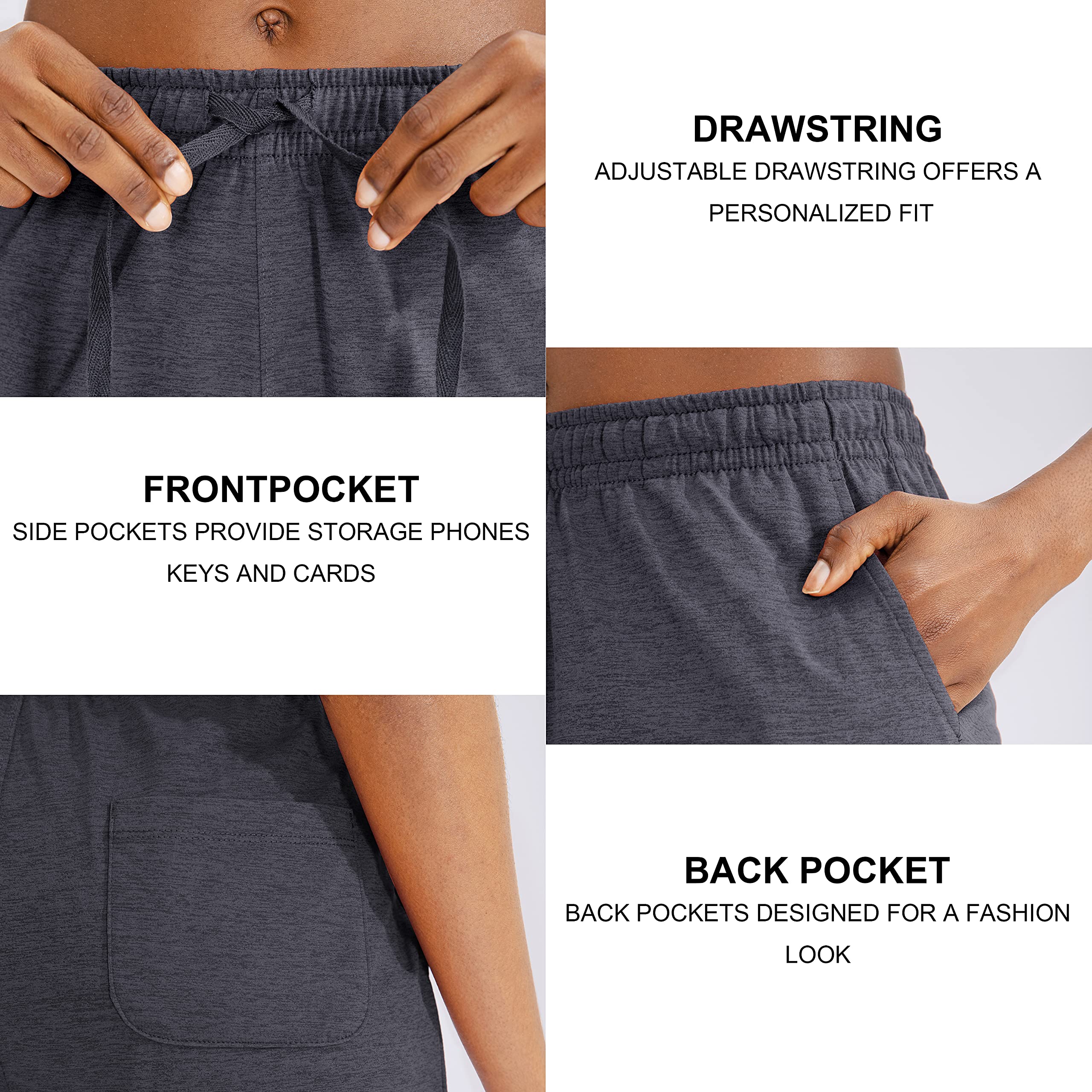 G Gradual Womens Bermuda Shorts Jersey Shorts With Deep Pockets 7 Long Shorts For Women Lounge Walking Athletic (Charcoal, Small