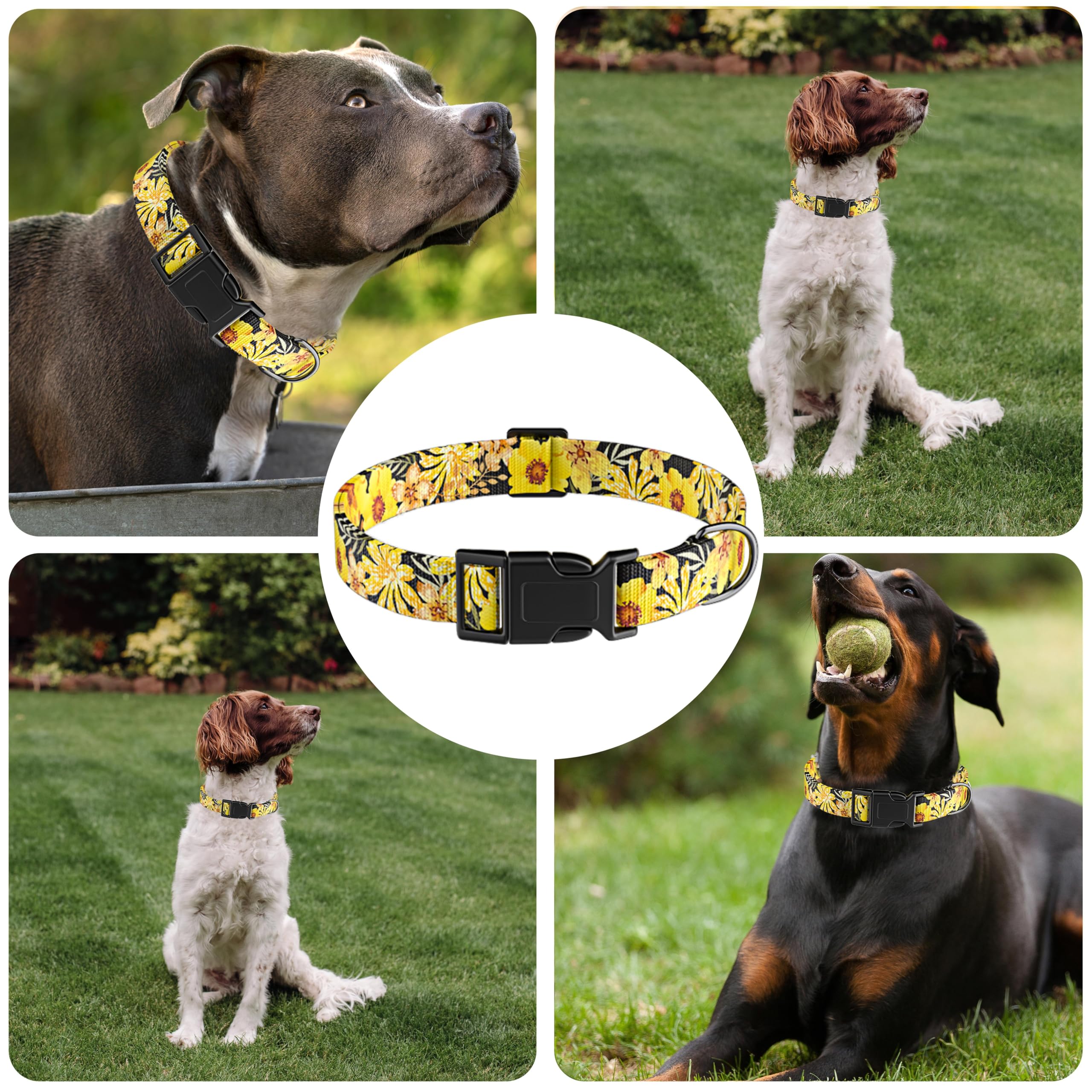 Seyezo Puppy Collar For Small, Medium, Large Dogs - Soft Floral Pattern With Safety Buckle For Boys, Girls