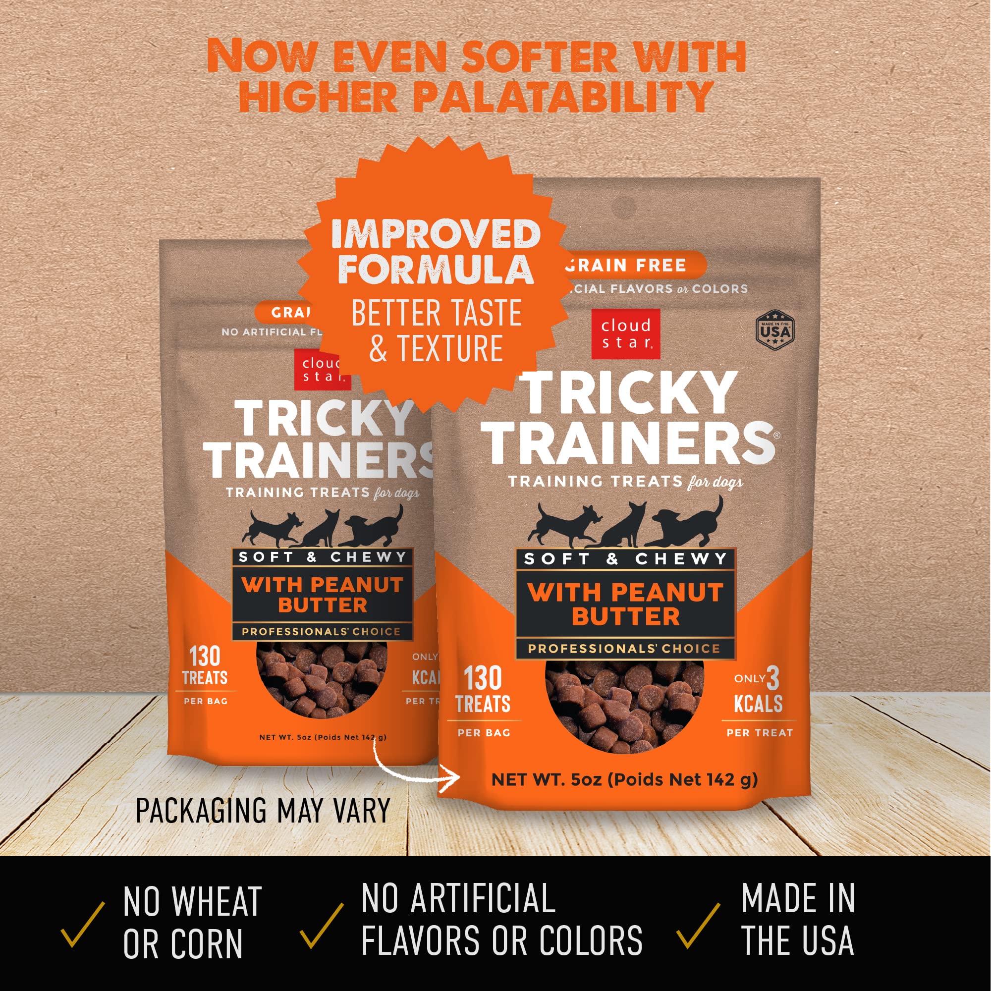 Cloud Star Tricky Trainers Soft & Chewy Dog Training Treats 5 oz. Bag, Peanut Butter Flavor, Grain-Free Low Calorie Behavior Aid