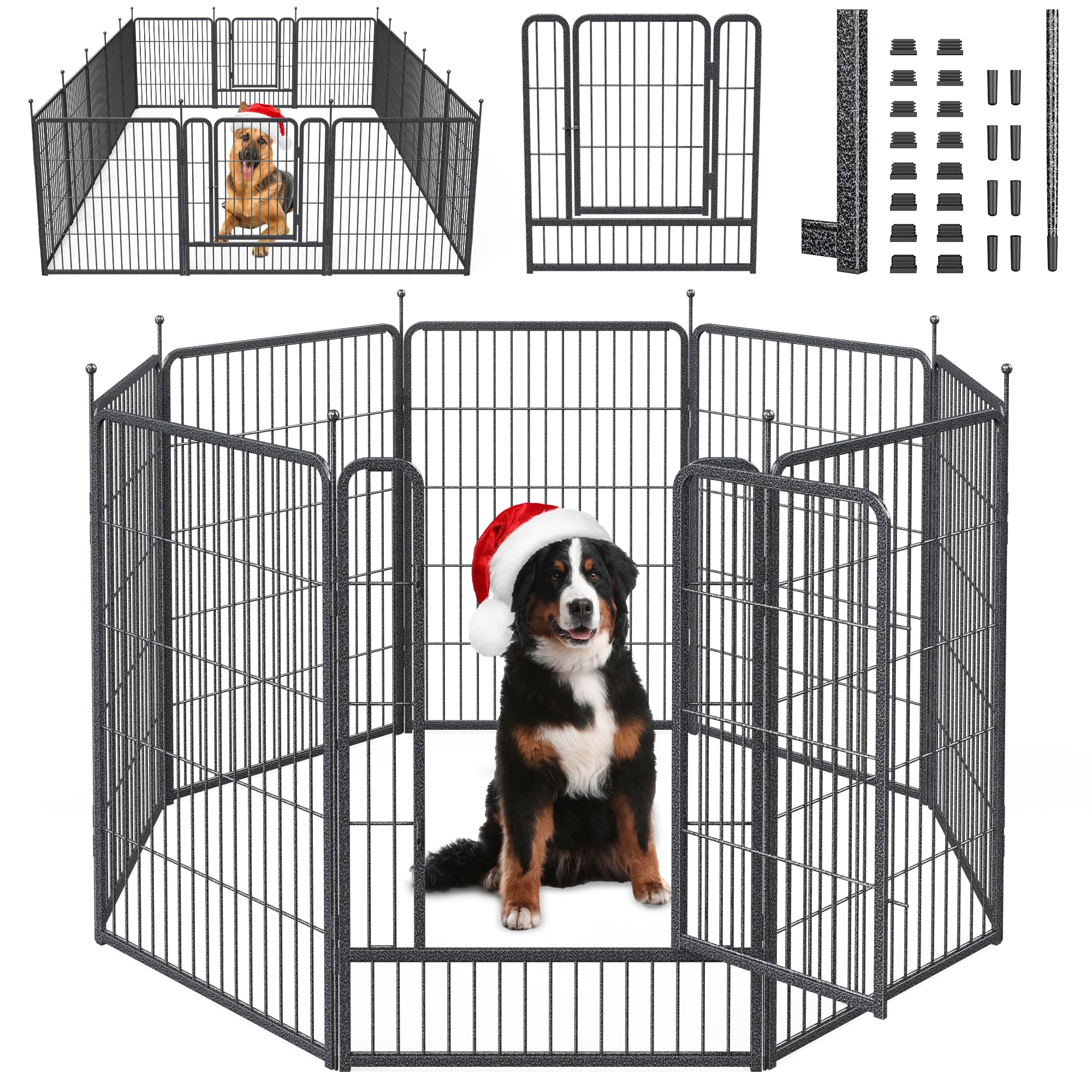Mr Ironstone Dog Playpen With Anti-Rust Coating - 40'' Height 8 Panels Portable & Foldable Indoor/Outdoor Pet Fence For Large, M