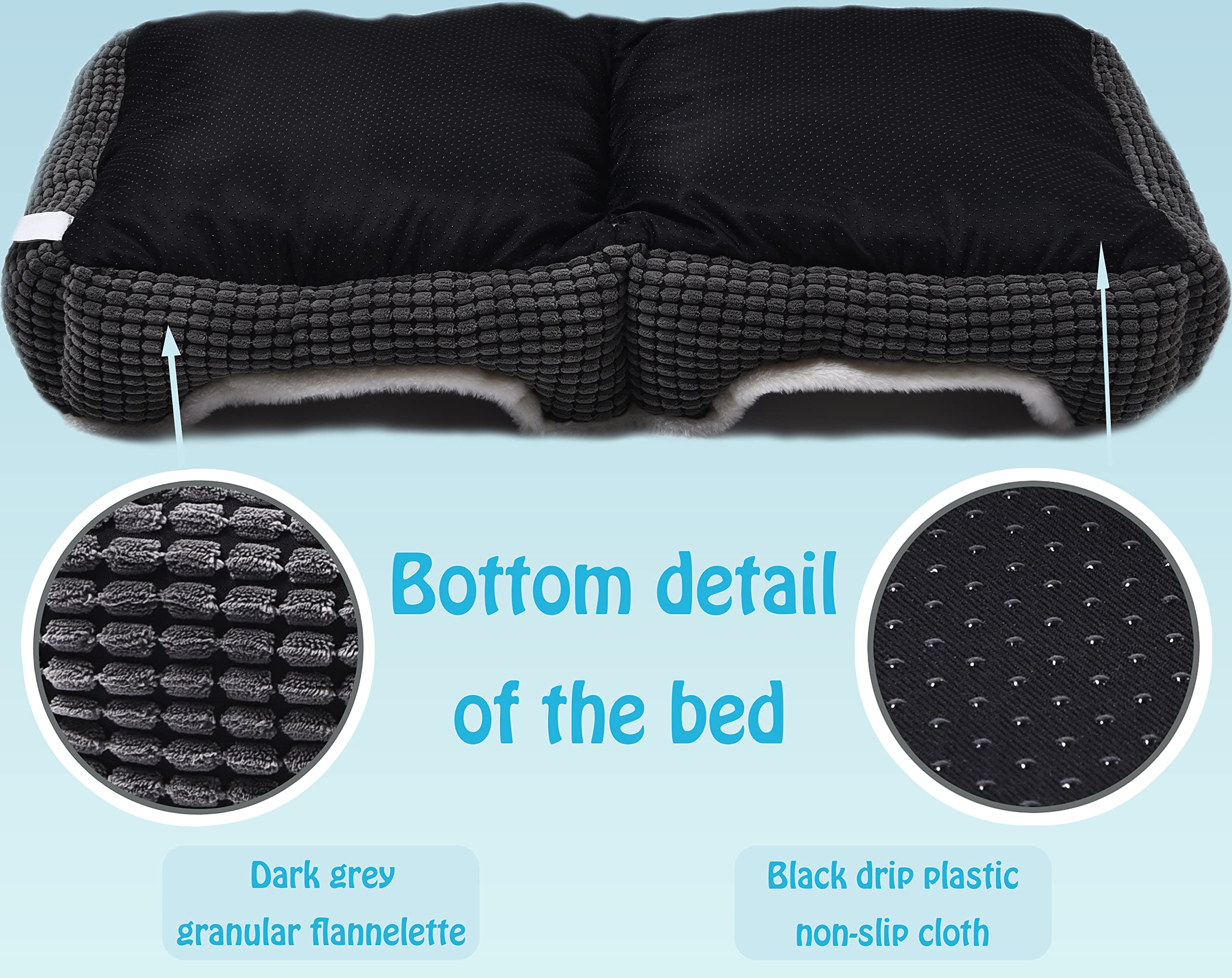Dog Beds For Two Small Dogs, Double Cat Beds For Indoor Cats,Washabel Super Soft Durable Kitten Bed And Puppy Bed,?nti-Slip & Water-Resistant Bottom,Luxury Rectangle Grey Pet Bed