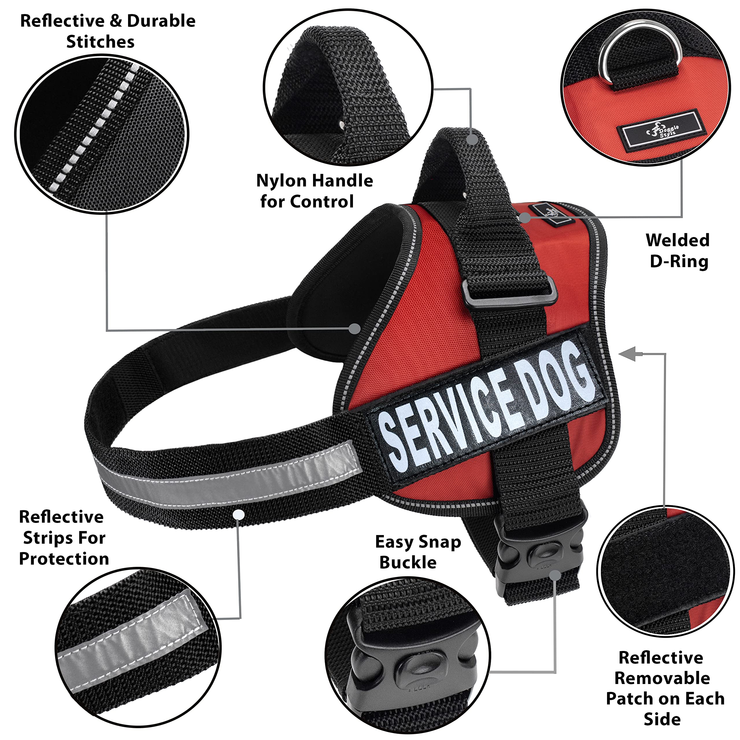 Doggie Stylz Service Dog Vest - Durable And Reflective Service Dog Harness, Adjustable Service Animal Vest For Dogs, Xxs, Xs, Medium, And Large Sizes - Comfortable Dog Service Vest For Working Dogs